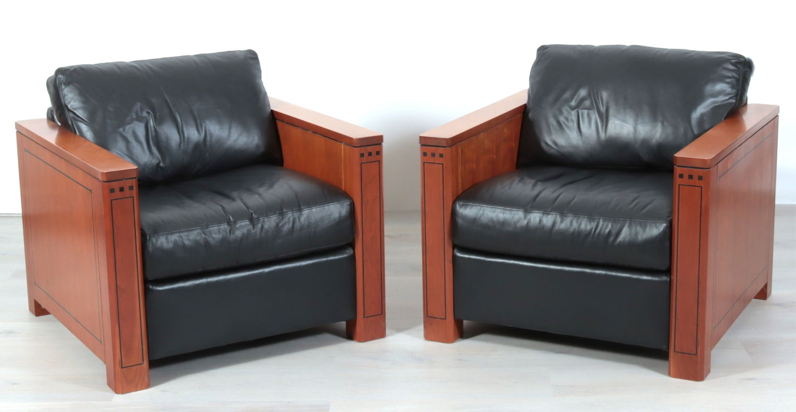 Pair Stickley Arts Crafts Black Leather Armchairs (1 of 10)