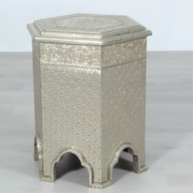 Orientalist Repousse Metal Clad Hexagonal Table