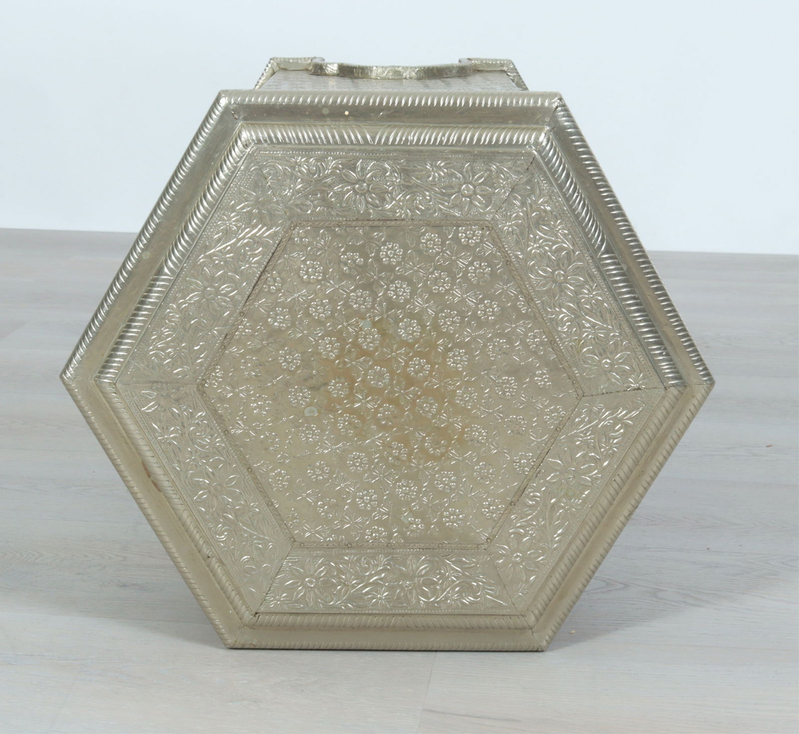 Orientalist Repousse Metal Clad Hexagonal Table - 5