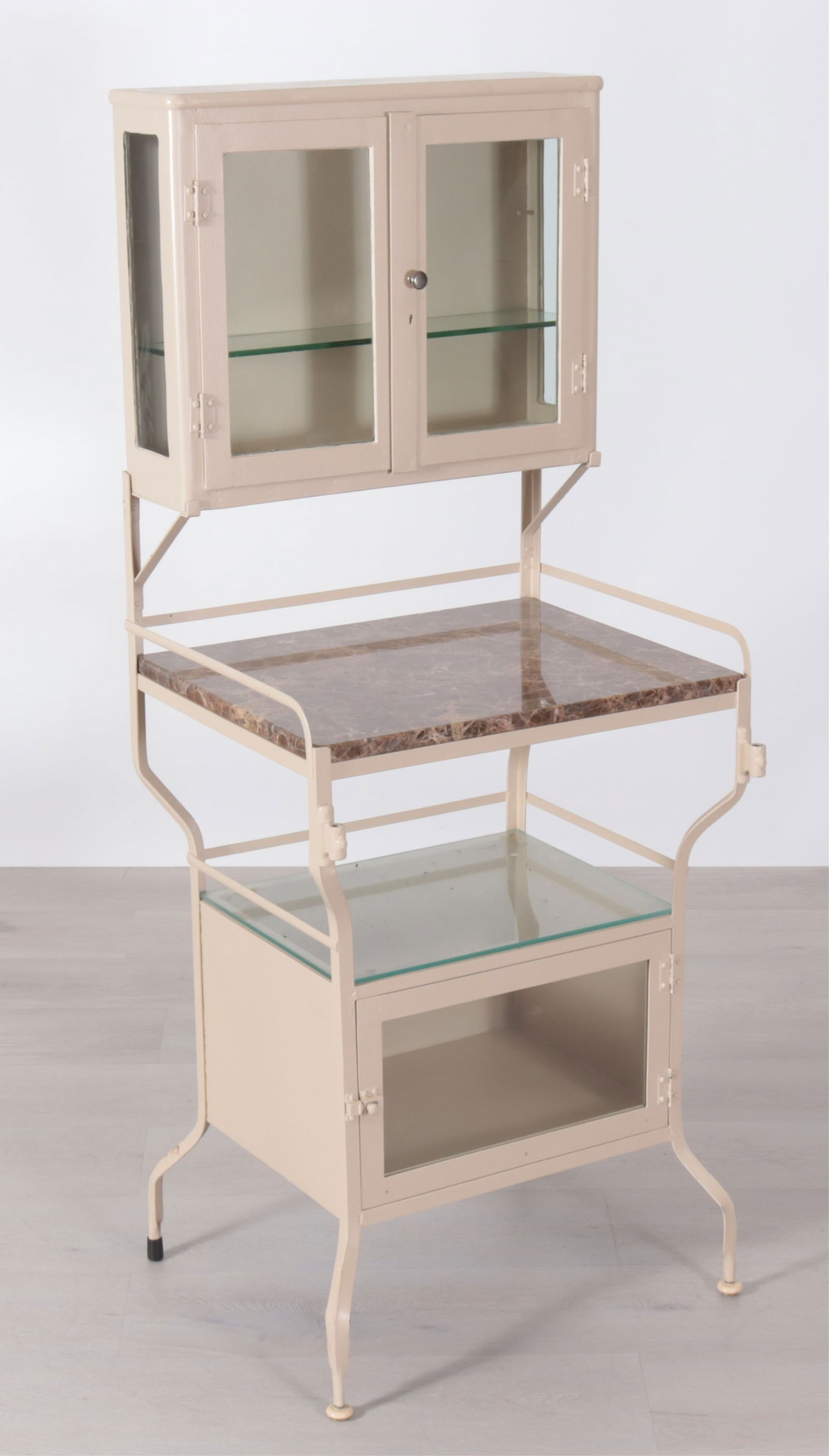 Vintage Cream Painted Metal Dental Cabinet: Vintage Cream Painted Metal Dental CabinetDimensions: 57.25" H x 22.5" W x 20" D