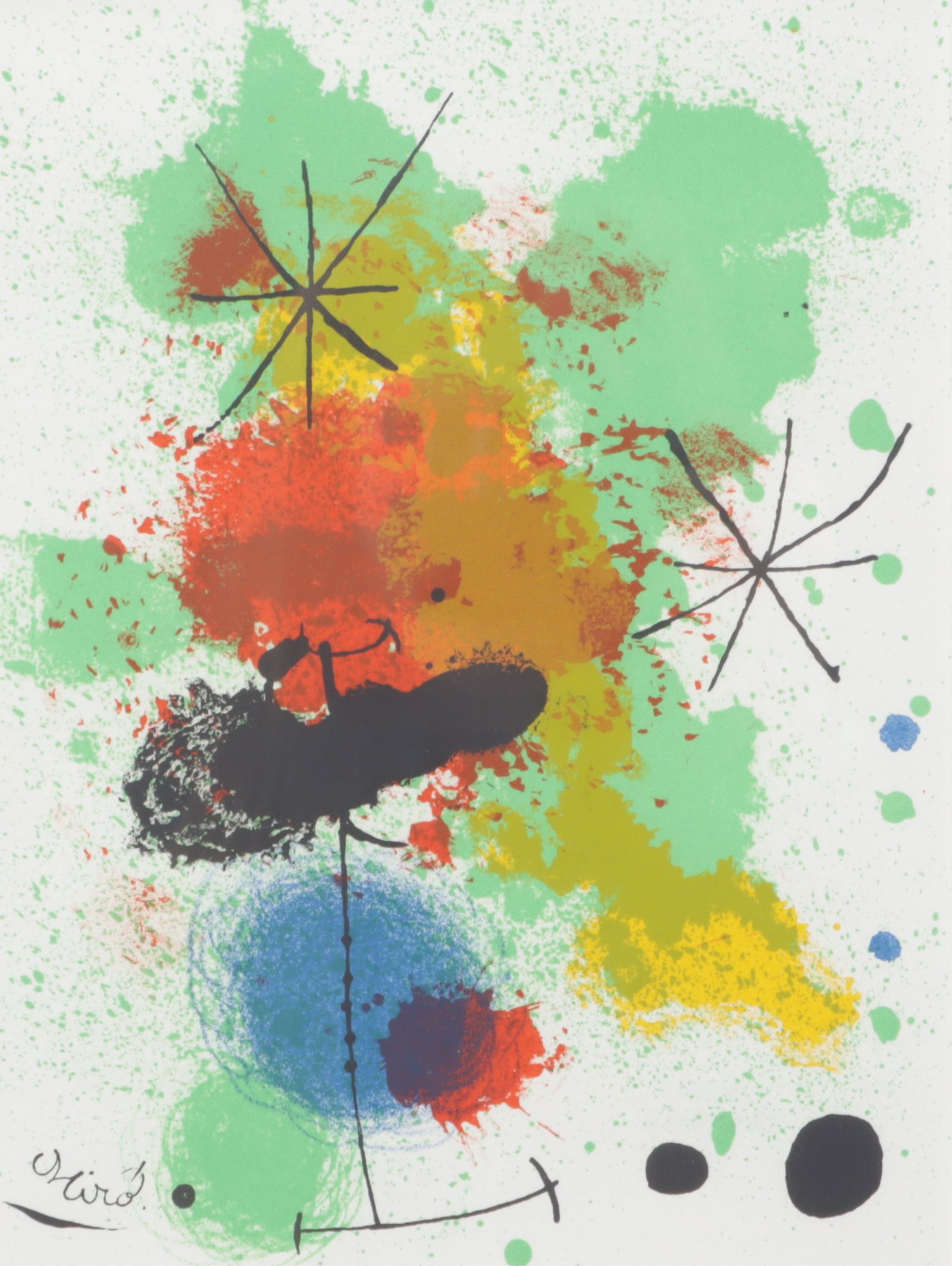 Joan Miro - Composition with Stars, Litho: Joan Miro (Spanish, 1893-1983) Composition with Stars, lithograph, signed in plate, pencil-numbered on verso "46-63-4", verso with original label from Ferdinand Roten Galleries. Dimensions: Sight