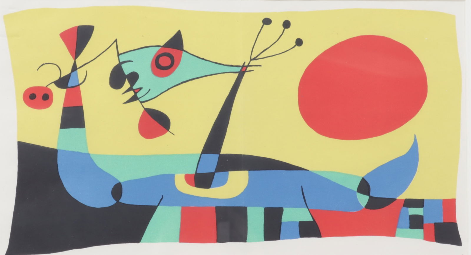 Joan Miro - Circus Lithograph for Prevert: Joan Miro (Spanish, 1893-1983) "Circus" lithograph in colors, printed in 1956 at the Mourlot atelier and published in Paris by Maeght for the Jacques Prevert catalogue. Verso with original partial lab