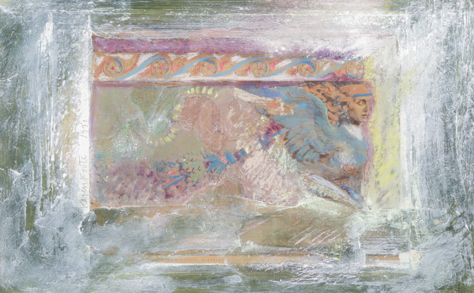 Karen Foote - Architectural Abstract, Mixed Media: Karen Foote (American, 20th C) Architectural Abstract, mixed media on paper, signed and dated 1991. Dimensions: Framed 16" H x 21.5" W 