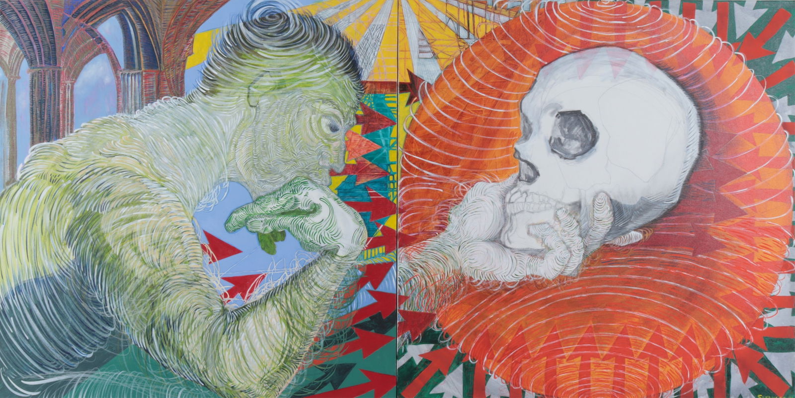 Kate Sasanoff - Leap of Faith - Diptych, A/C: Kate Sasanoff, American, 1950-2025, Leap of Faith -Dedicated to the 1st Generation to populate Mars, c.04-14-20, diptych, titled, signed and dated en verso. Biography: American Artist Kate Sasanoff