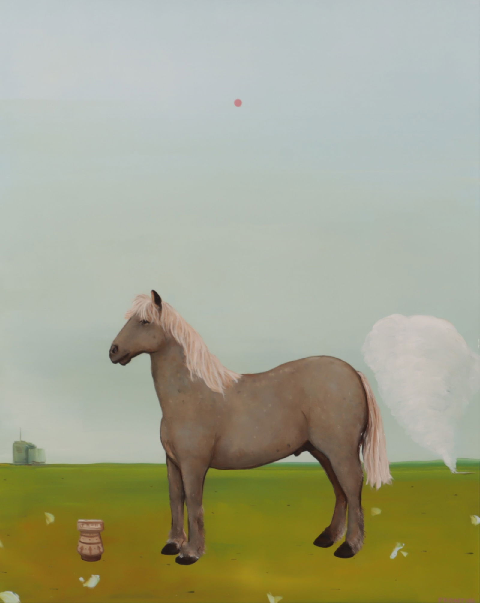 Thomas Frontini - Horse in Landscape O/P: Thomas Frontini (Canadian, 1967) Horse in Landscape, oil on panel, signed lower right Frontini, white painted floating frame. Dimensions: 19.75" H x 16" W, Framed 21" H x 17" W 