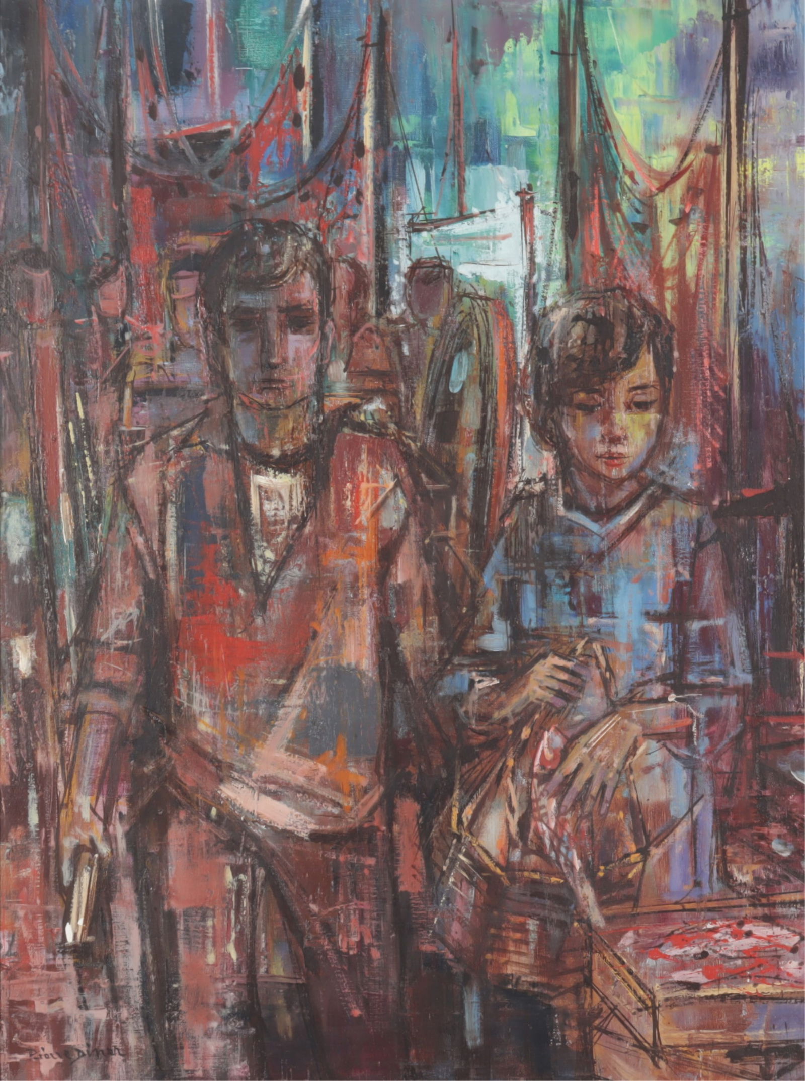 Pierre Diner - Two Figures O/C: Pierre Diner (French, 1932-2015) Two Figures, oil on canvas, signed lower left. Dimensions: 30.5 x 22 Framed: 39.75 x 31.5 