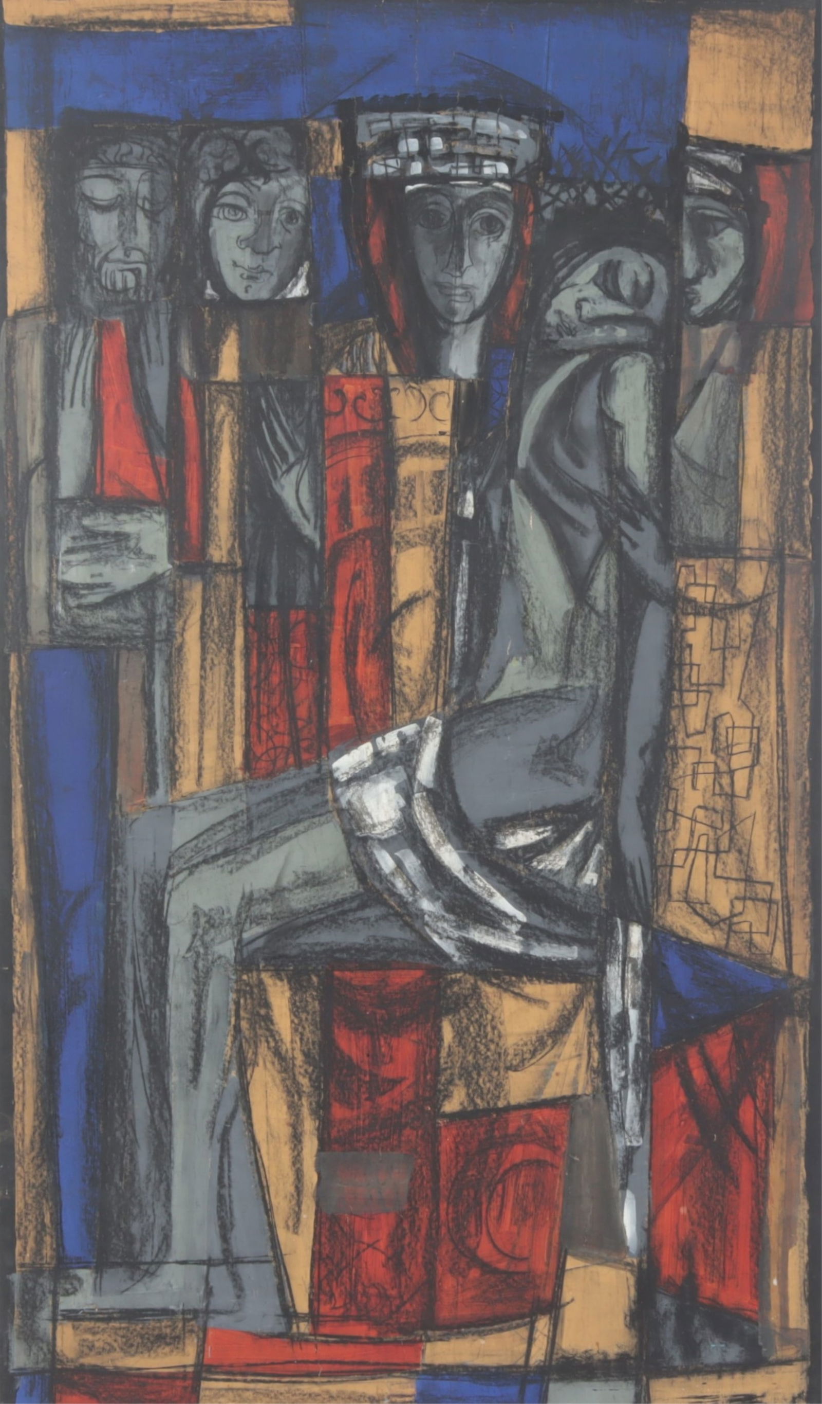 Theo Stavropoulos - Christ and Saints O/M: Theo Stavropoulos (Greek, 1930-2007) Christ and Saints, oil on masonite, unsigned. Dimensions: 59.25" H x 34" W 