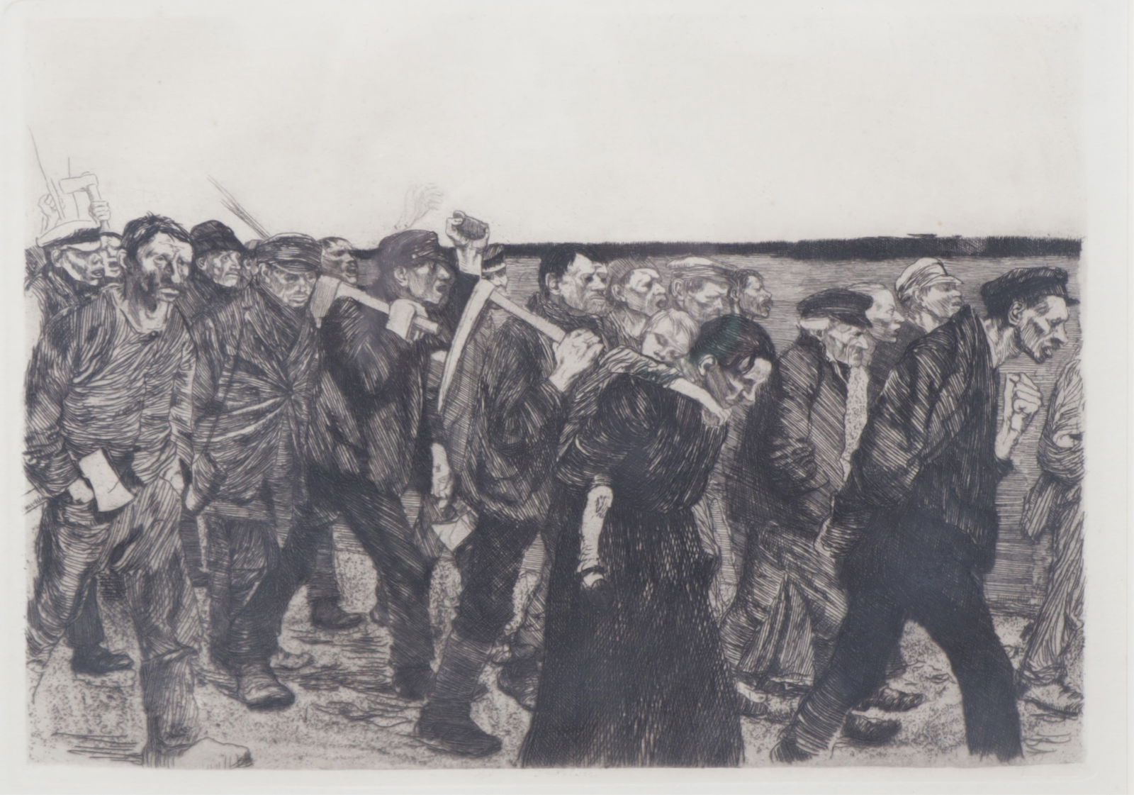 Kathe Kollwitz - March of the Weavers, Etching: Kathe Kollwitz (German, 1867-1945) March of the Weavers, Weberzug, Etching, unsigned, from the series Weavers Revolt Dimensions: Framed 16.5" H x 23" W