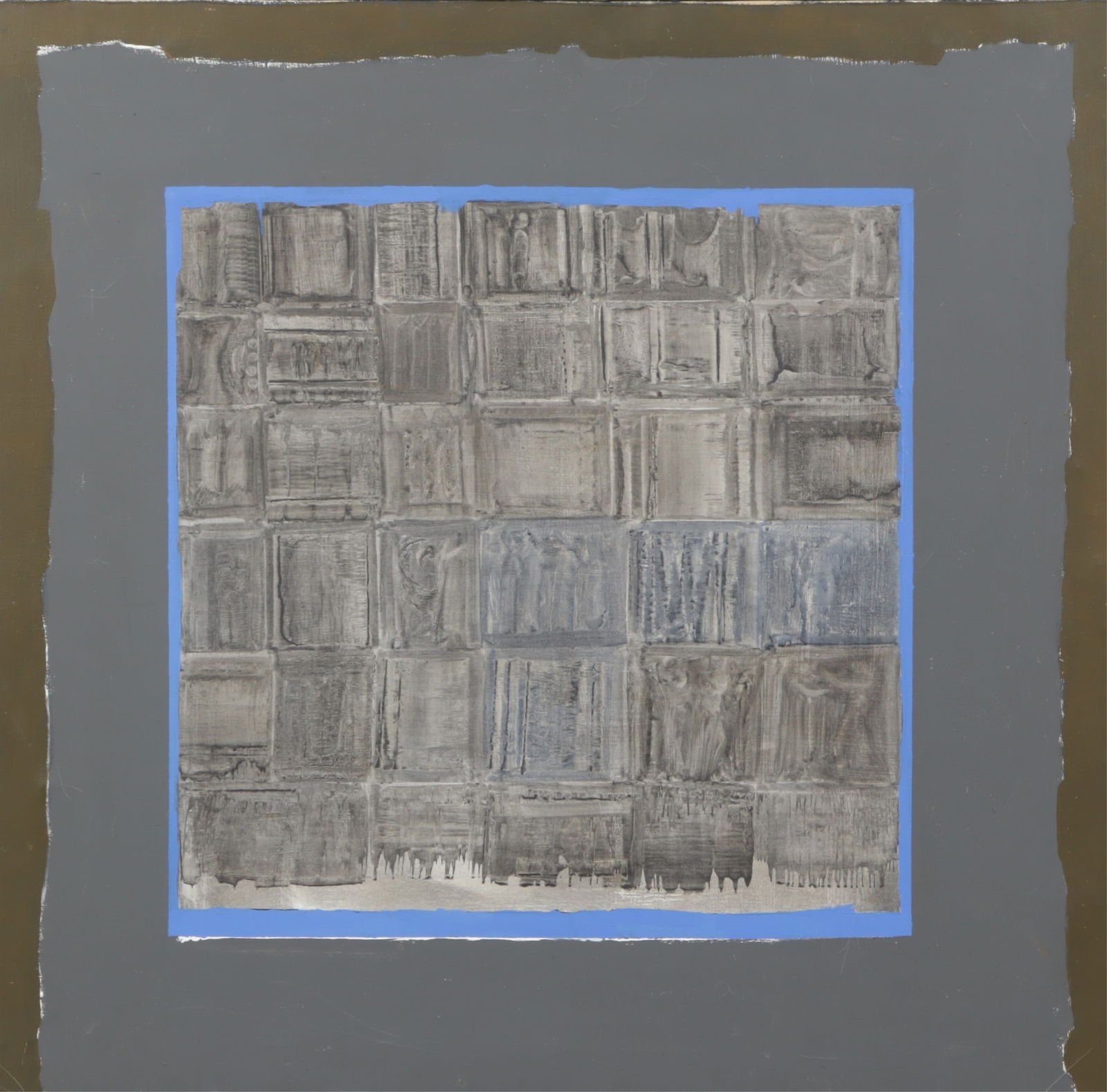 Theo Stavropoulos - Green, Grey & Blue Abstract: Theo Stavropoulos (Greek, 1930-2007) Green, Grey & Blue Abstract, Oil on Canvas, dated 68, signed and dated verso Dimensions: Framed 38" H x 39" W