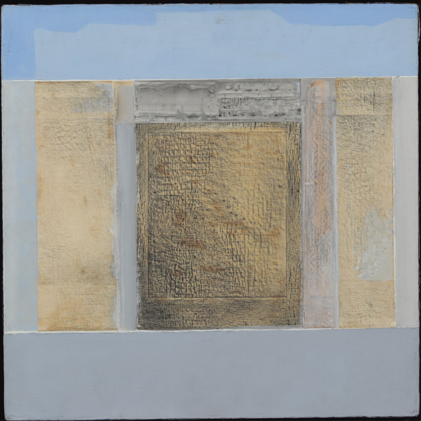 Theo Stavropoulos - Light Blue Abstract, O/C: Theo Stavropoulos (Greek, 1930-2007) Light Blue Abstract, Oil on Canvas, dated 68, signed and dated verso Dimensions: Framed 19.25" H x 19.25" W 