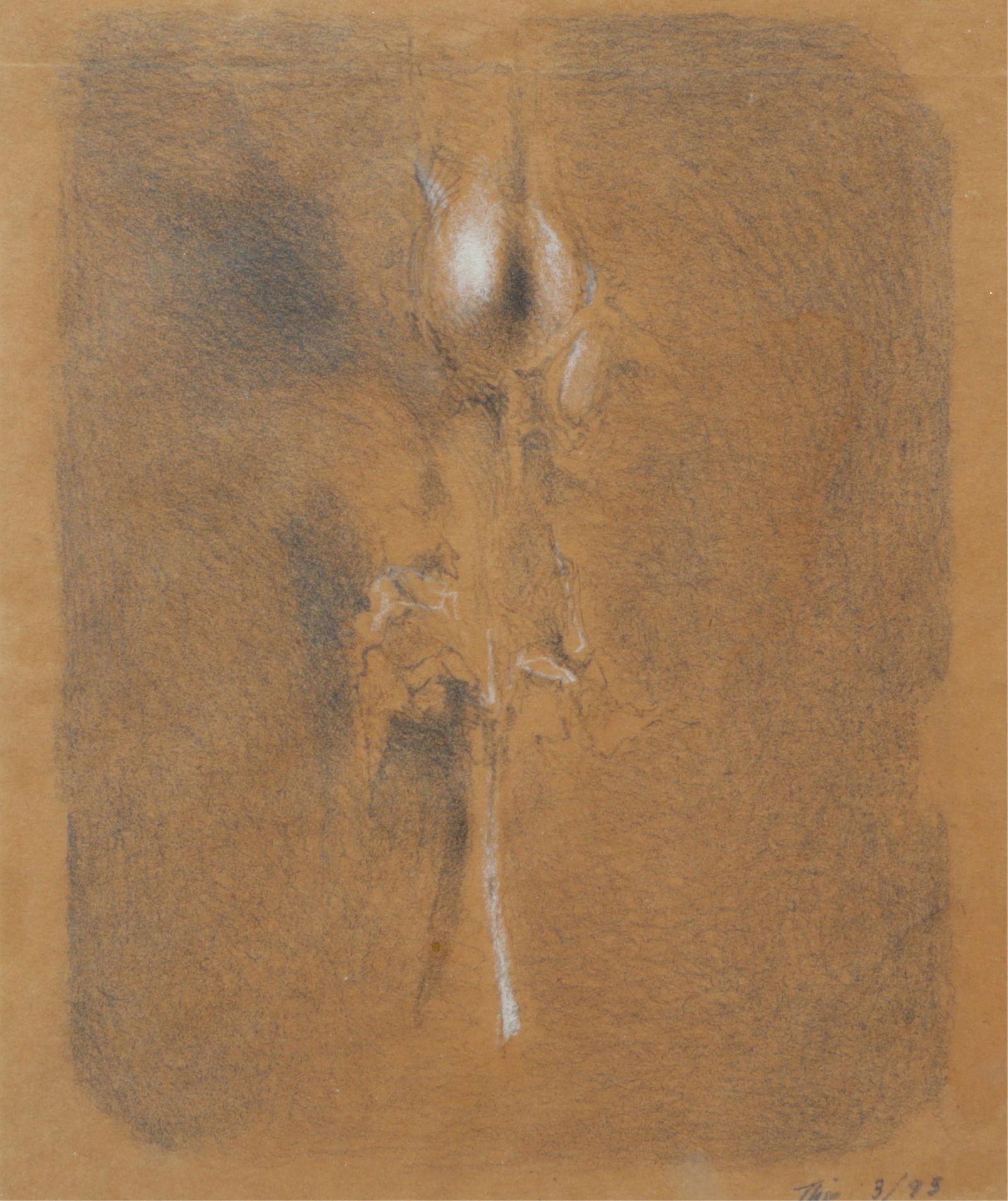 Theo Stavropoulos - Abstract: Theo Stavropoulos (Greek, 1930-2007) - Abstract, Charcoal & Wash on Paper, pencil signed Theo, dated 3/75 Dimensions: Framed 16" H x 13.75" W
