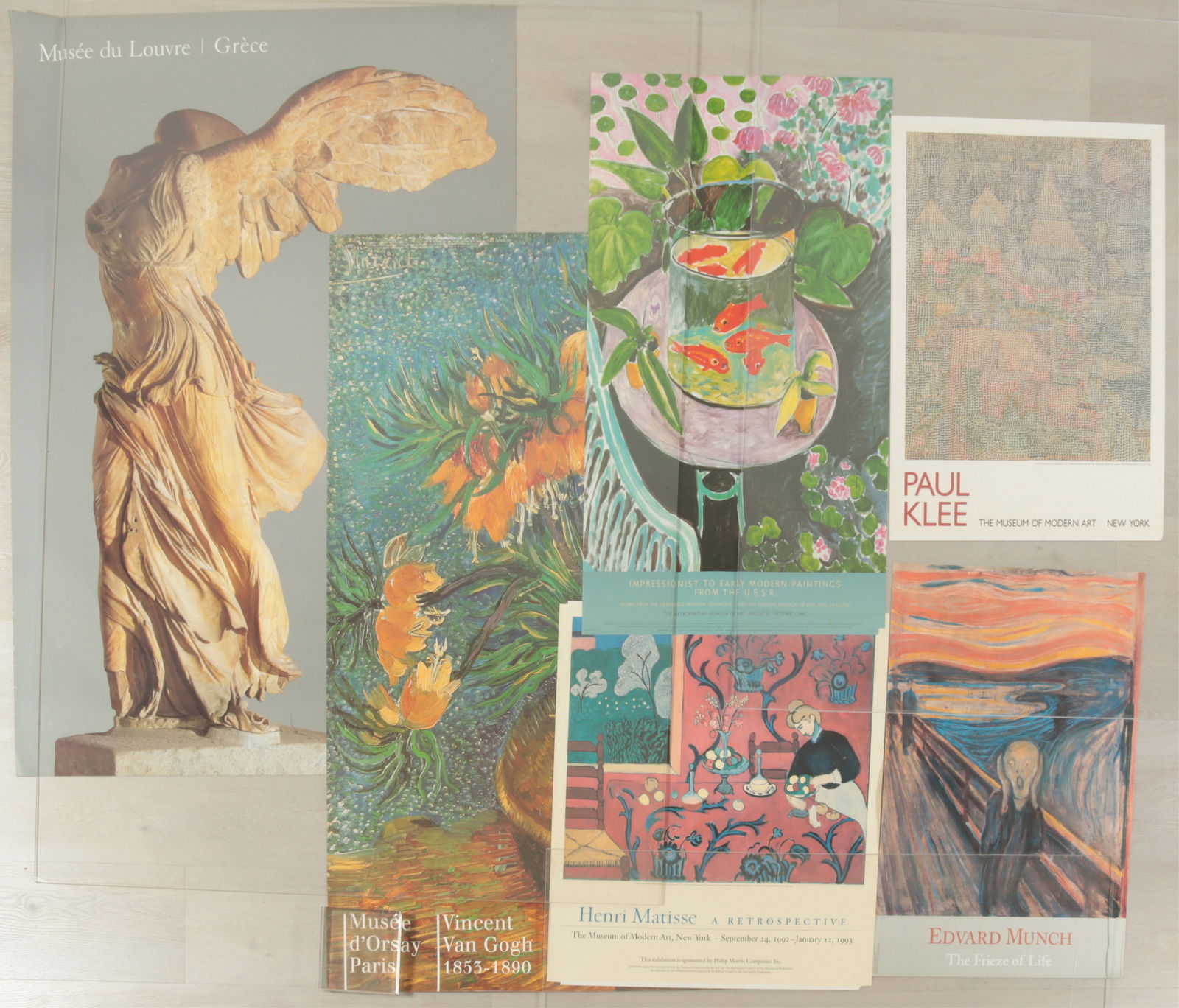 Van Gogh, Matisse, Klee, Munch Museum Posters: Museum Exhibit Posters,include Henri Matisse, MMA exhibit Impressionism to Early Modern Paintings from the USSR, 1986, (2) Henri Matisse - A retrospective MOMA 1992-93, Anemones in an Earthenware Vase