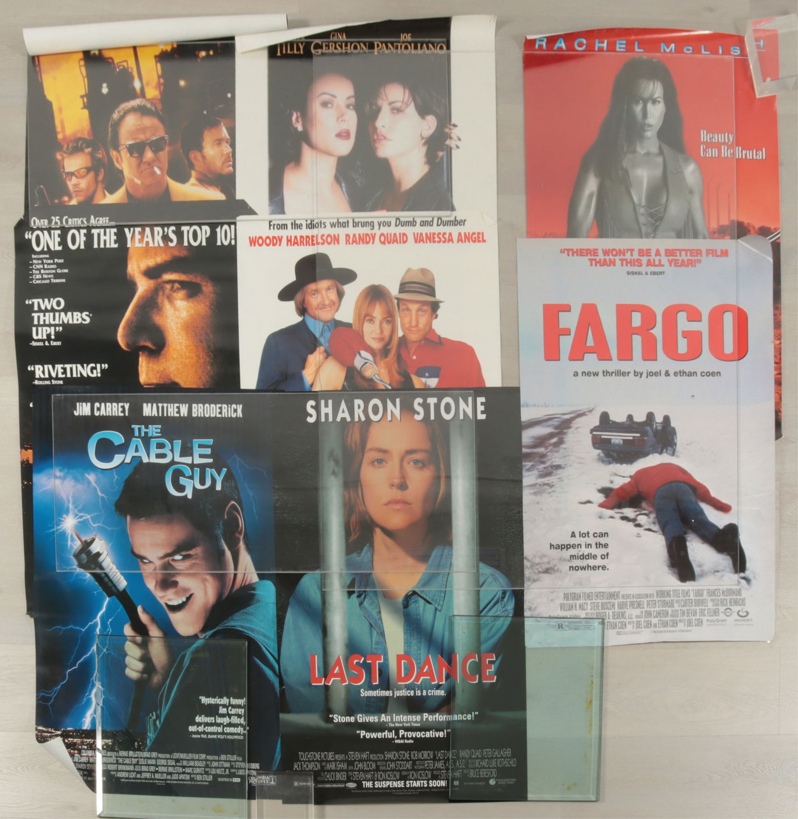 Crime/Mystery/Dark Comedy 1990's Movie Posters: Collection of 21 mostly 1990's Crime, Mystery, Dark Comedy Movie Posters includes, (2) Fargo, Slingblade, Killer, Absolute Power, Kingpin, The Cable Guy, Ravenhawk, (2) Ghost of Darkness, A Time to Ki