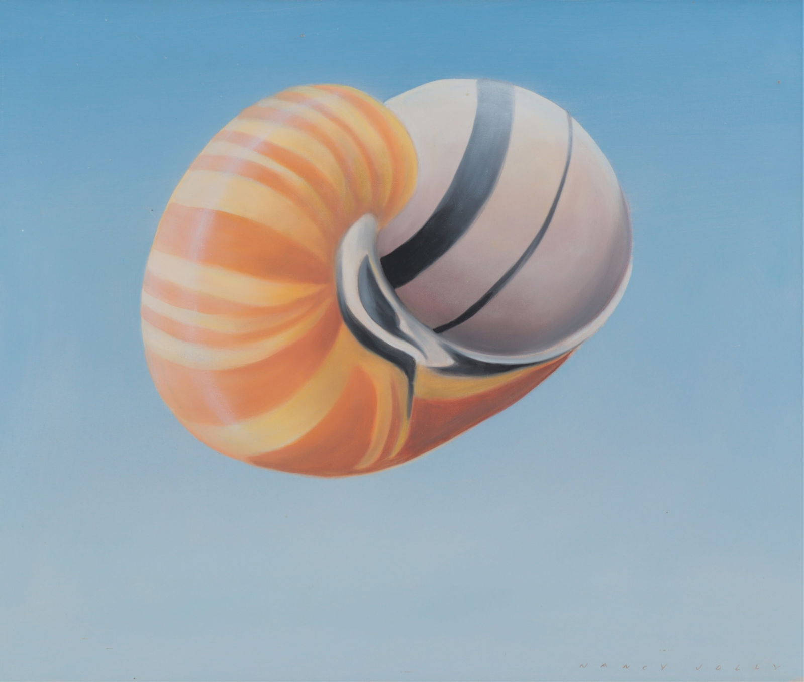 Nancy Jolly - Floating Nautilus, A/C: Nancy Jolly (American, b.1945) Floating Nautilus, acrylic on canvas, signed lower right. Dimensions: 19.5" H x 23.5" W, Framed 22.25" H x 25.75" W 
