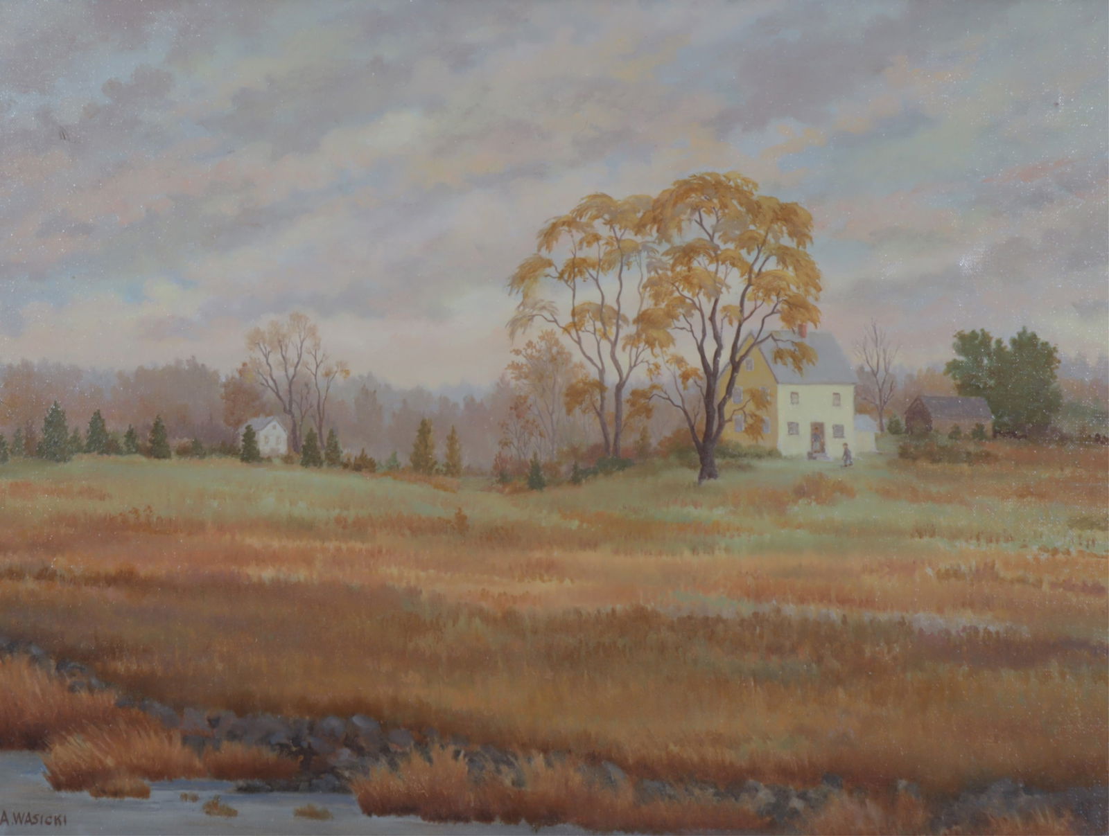 Adam Wasicki - Early Spring - O/C: Adam Wasicki, 20th C., Connecticut artist, Early Spring, oil on canvas, signed lower left Dimensions: 18 x 24, framed 24 1/4 x 30 1/2 From a Goshen Connecticut Collector