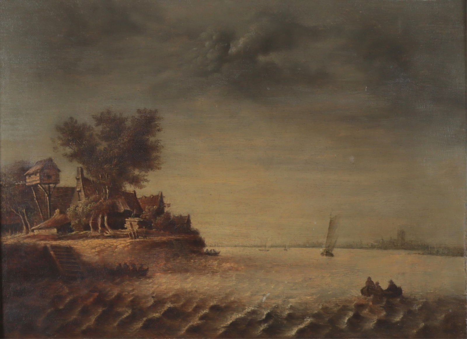 Dutch Old Master Style, Seaside Vista, O/P: Dutch Old Master Style, Seaside Vista, oil on panel, unsigned. Dimensions: Framed 16" H x 19.5" W 