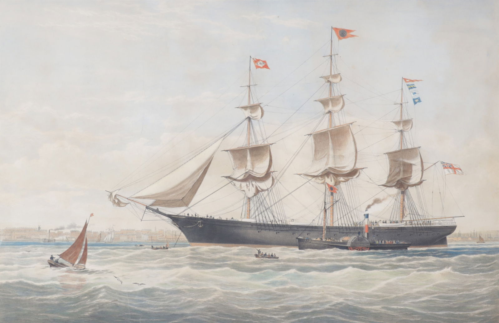 Samuel Walters - Clipper Ship James Baines Litho: Samuel Walters (British, 1811-1882) "The Clipper Ship 'James Baines' 2515 Tons Register", colored lithograph. Published Dec. 6 1854 by S. & W. Walters, 97 Bond Street, Liverpool, and Ackerman & Co, Lo