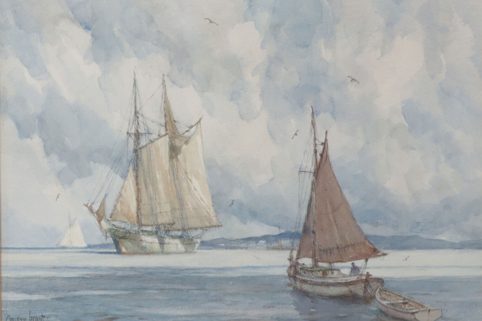 Gordan Hope Grant - Two Sailing Ships W/C: Gordan Hope Grant (American, 1875-1962) Two Sailing Ships, watercolor on paper, signed lower left, dated 1957. Dimensions: 19 x 27" Framed 26.75 x 35.5"