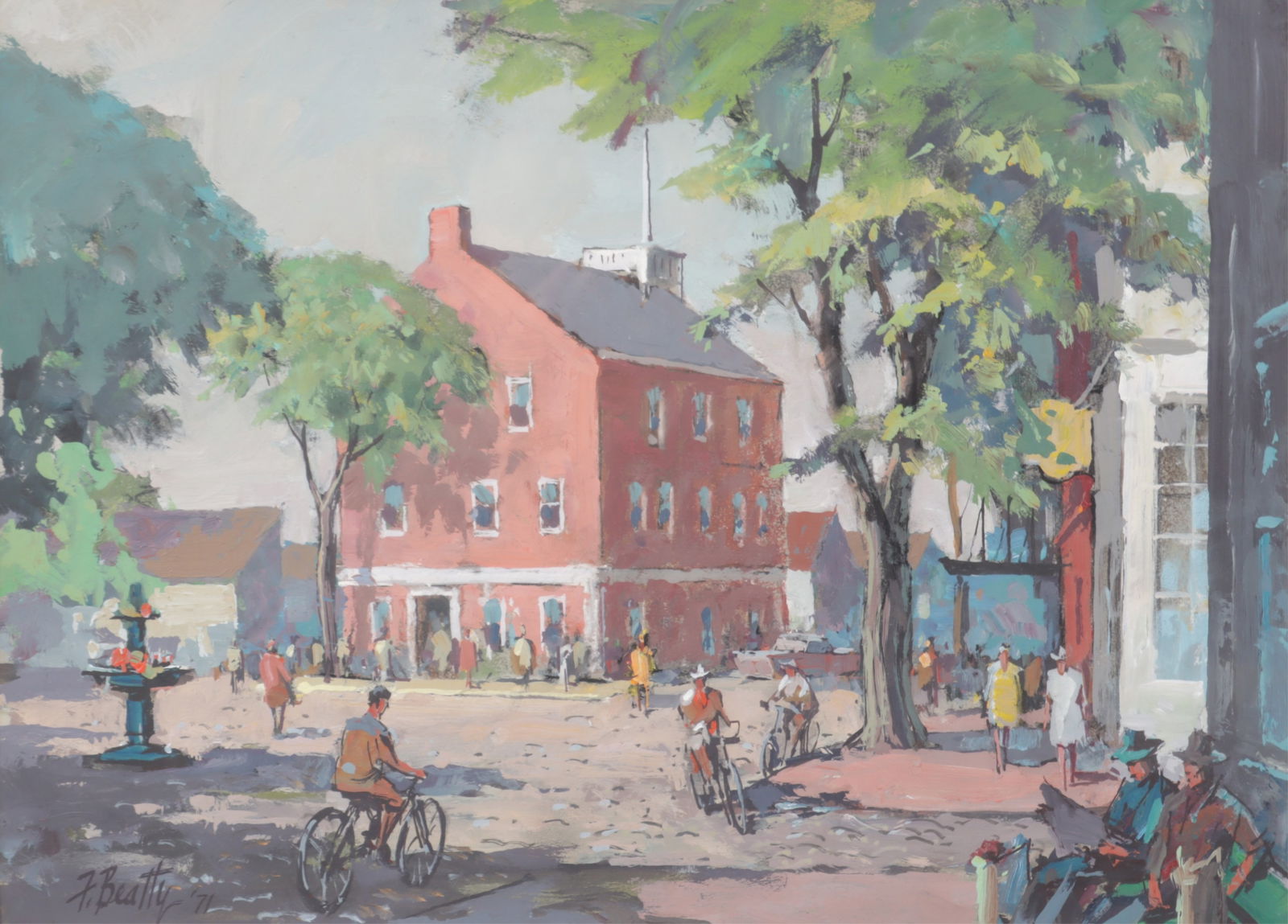 Frank Beatty - Main Street, Nantucket: Frank Beatty (American, 1899-1984) Main Street, Nantucket, tempera on paper, signed lower left, dated 1971, central nameplate. Dimensions: 10.75 x 14" Framed 16.75 x 20.75"