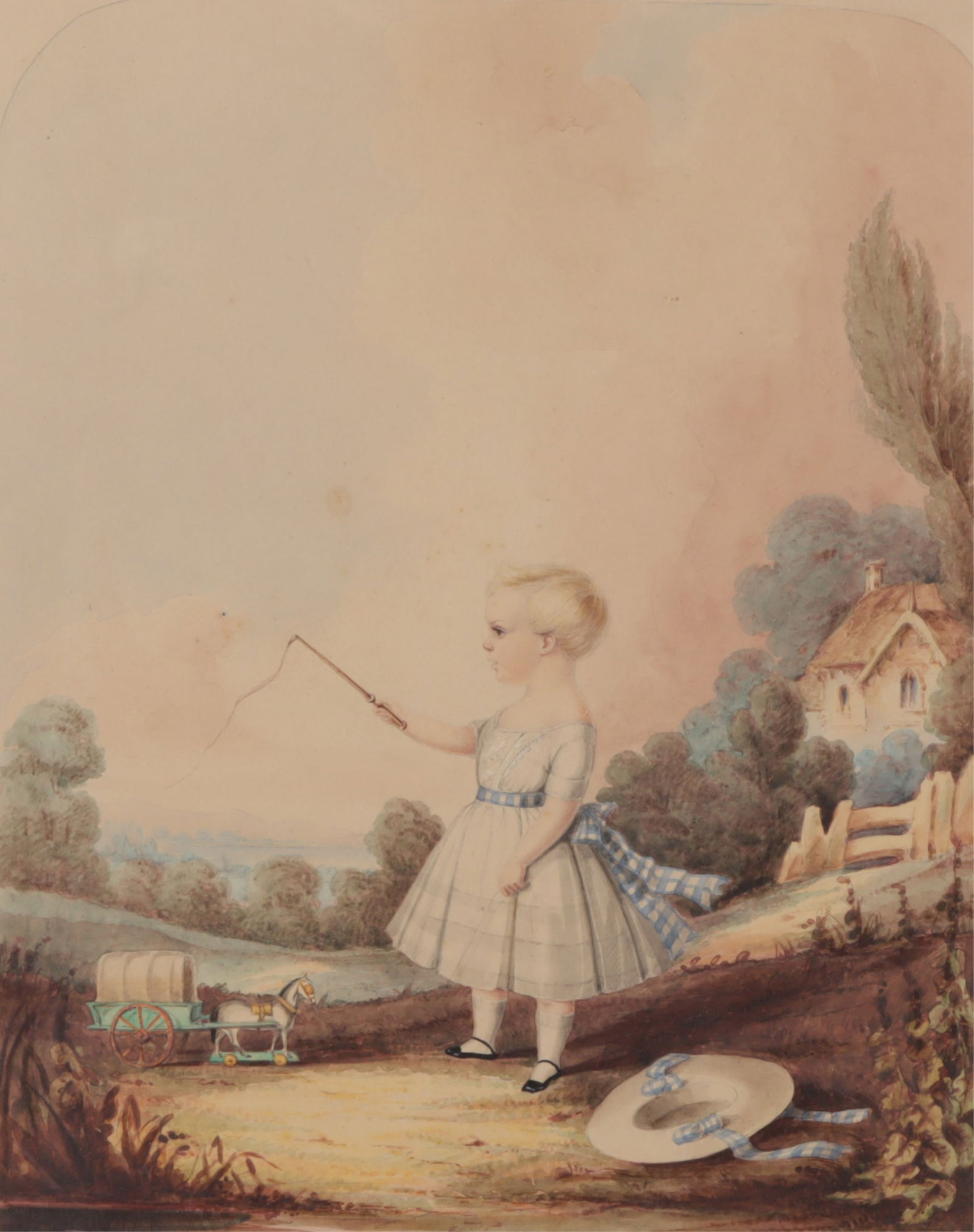 British School - A Young Lady, 19th C, Watercolor (1 of 6)