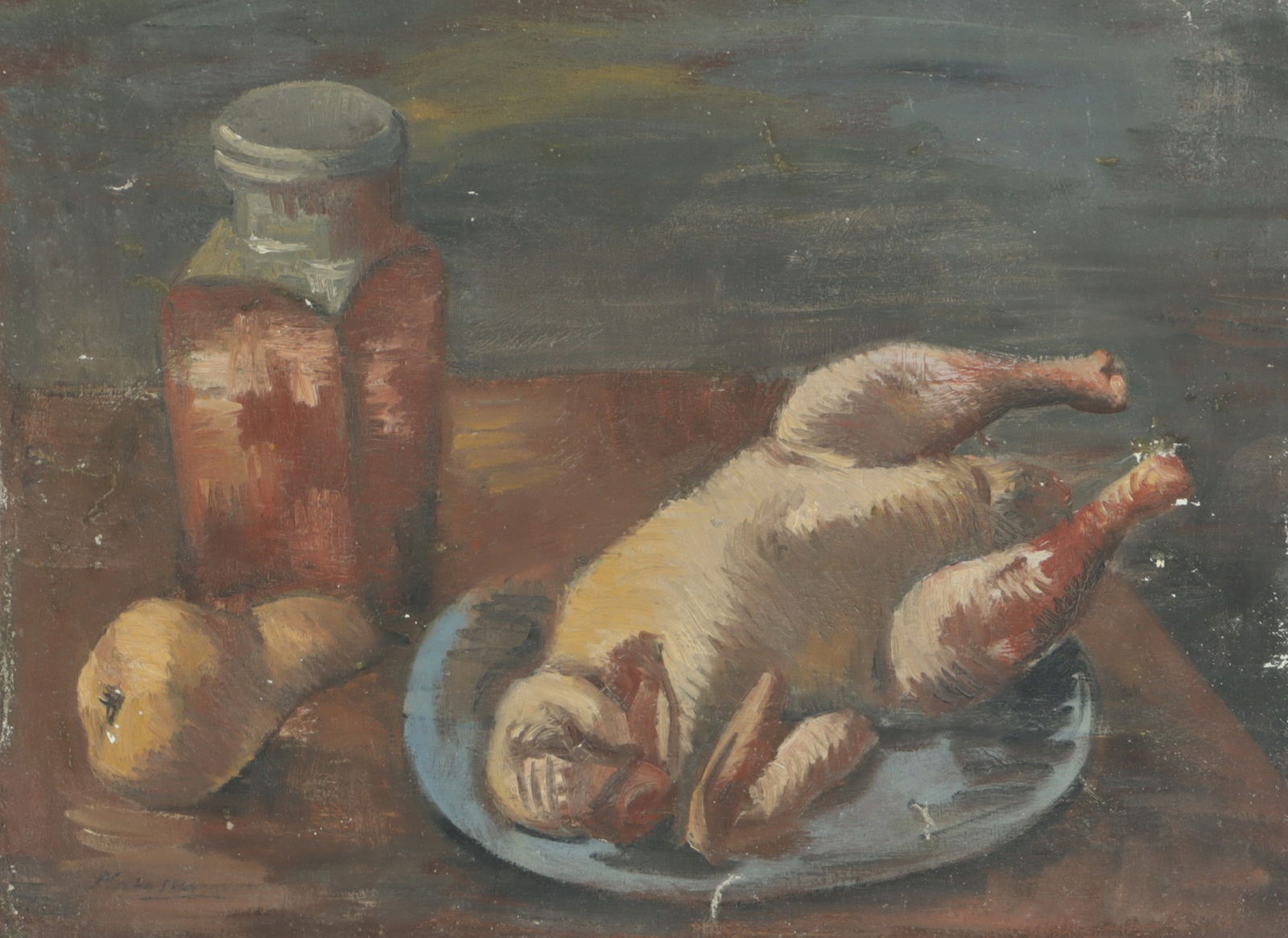 Jan Matulka - Still Life with Pear - O/C: Jan Matulka, Czech, 1890-1972, Still Life with Pear, oil on canvas, signed lower left Dimensions: 17 x 22 5/8 Property from the Estate of Bertram Hartman represented by Rabin & Krueger Gallery