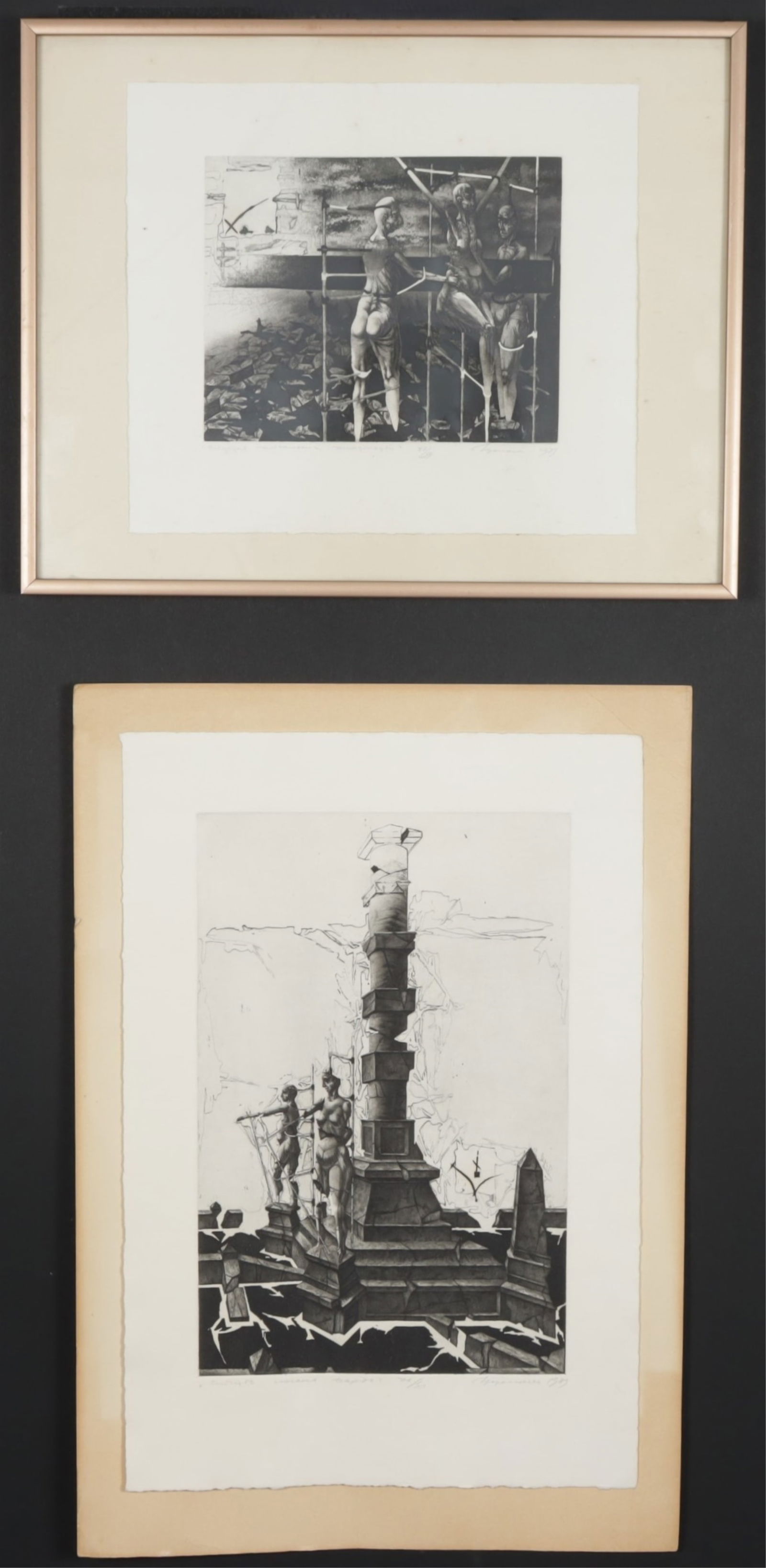 Igor Podolchak - Monument VIII /Akinesia -Etching: Igor Podolczak (Podolchak), Ukrainian, b.1962, Monument VIII c.1989, no. 16/50 & Akinesia , no. 1/29, 1989 etching. Note: Podolczak graduated from the LVOV Institute of Applied and Decorative Arts