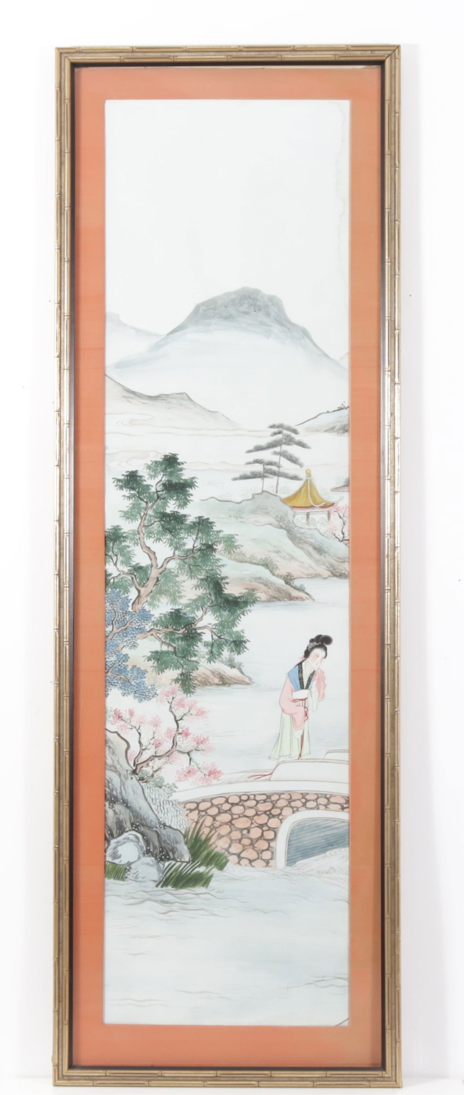 Japanese School, Lady in Lakeside Landscape: Japanese School, Lady in Lakeside Landscape, Watercolor Dimensions: Framed 80" H x 27.75" W 