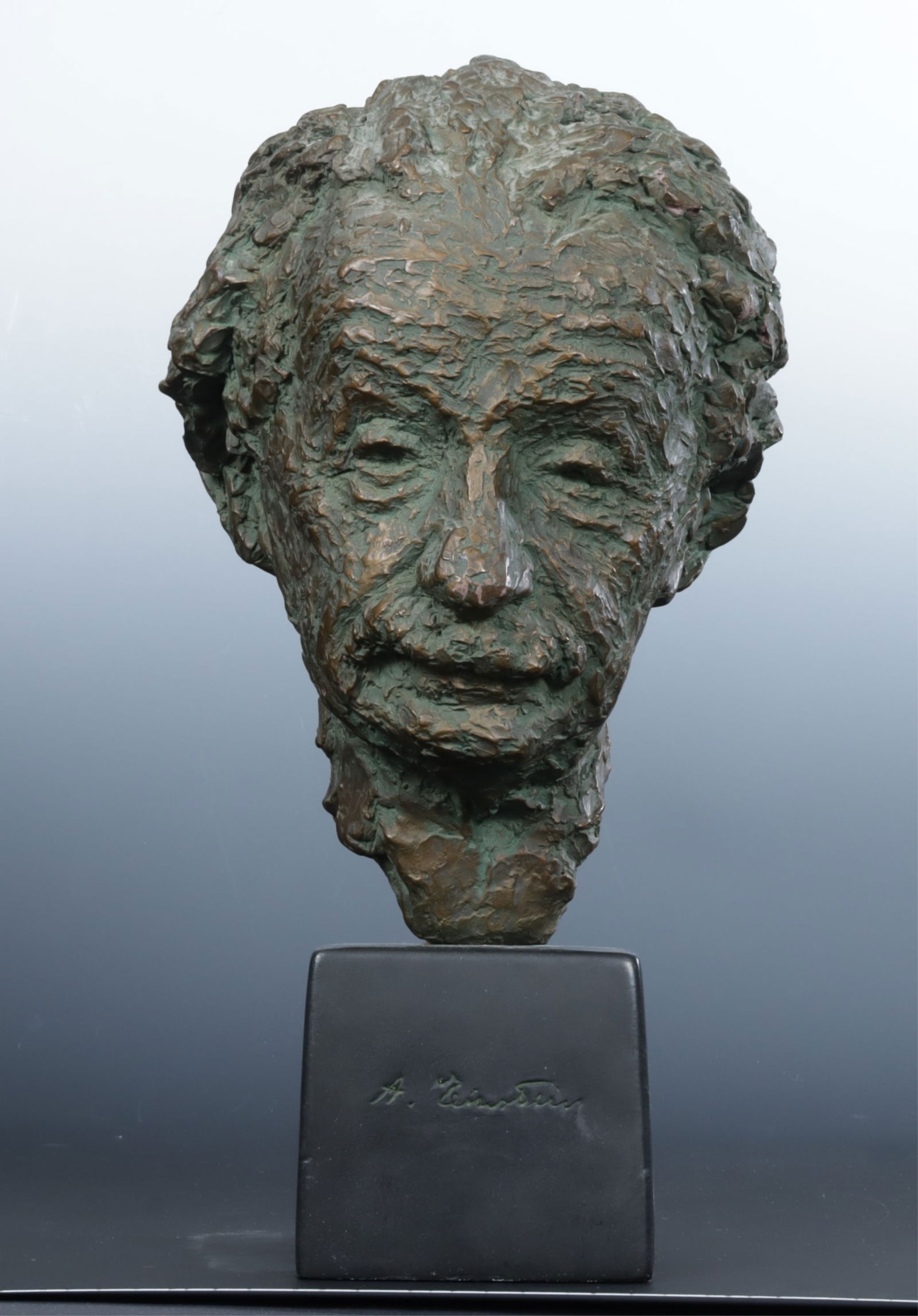 Robert Berks - Albert Einstein Bronze Bust: Robert Berks (American, 1922-2011) - "Albert Einstein" bronze bust, on an ebonized engraved base, signed to the proper right side of the neck. Dimensions: 15" OH
