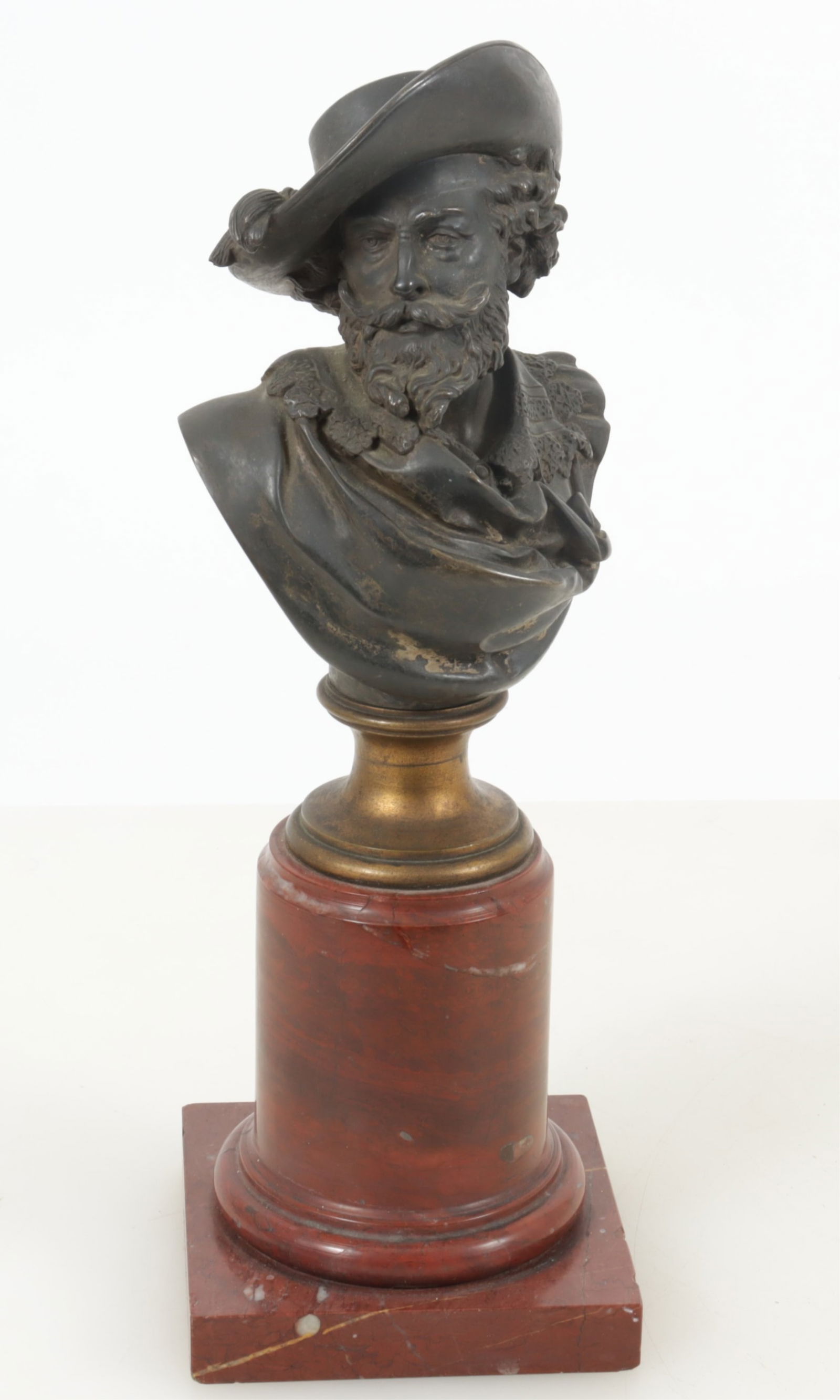 Albert Carrier-Belleuse - Bronze Bust of Rubens: Albert Carrier-Belleuse (French, 1824-1887) Bronze Bust of Rubens on rouge marble plinth, late 19th century. Signed to underside. Dimensions: 13" H