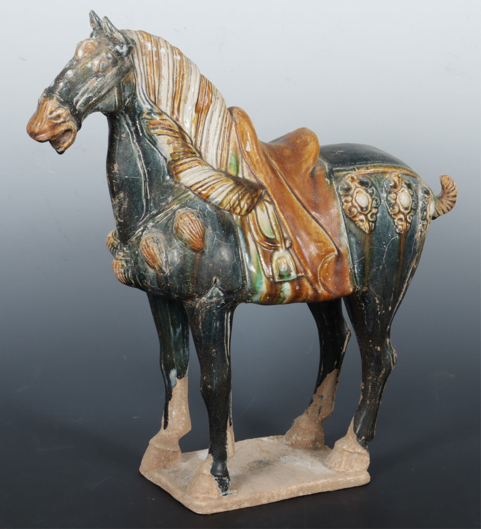 Chinese Tang Style Green Pottery Horse: Chinese Tang Style Green Pottery Horse Dimensions: 15' H x 15" L 