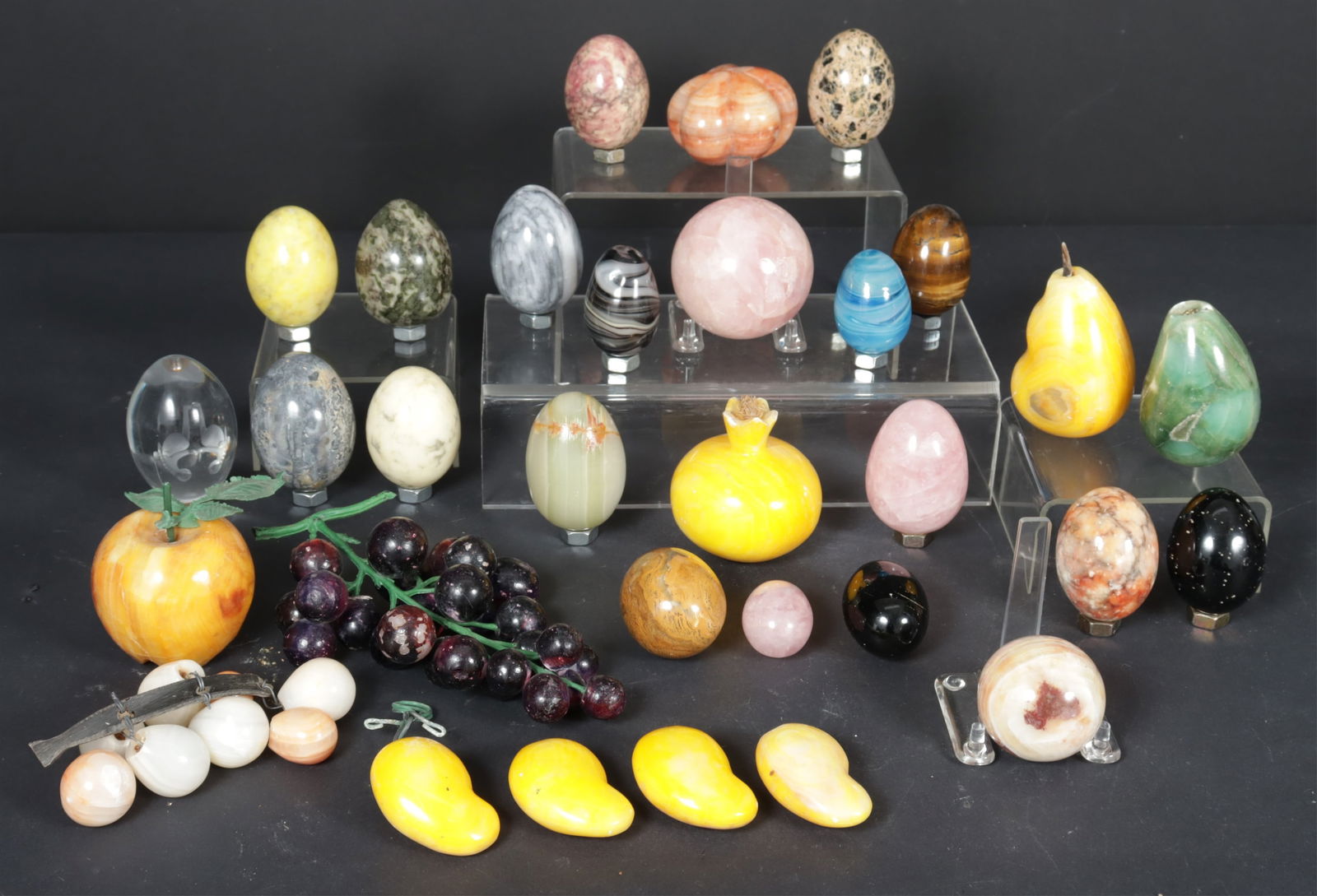 Group of Stone Fruit and Egg Specimens: Group of Stone Fruit and Egg Specimens Dimensions: Largest egg 2.75" H 