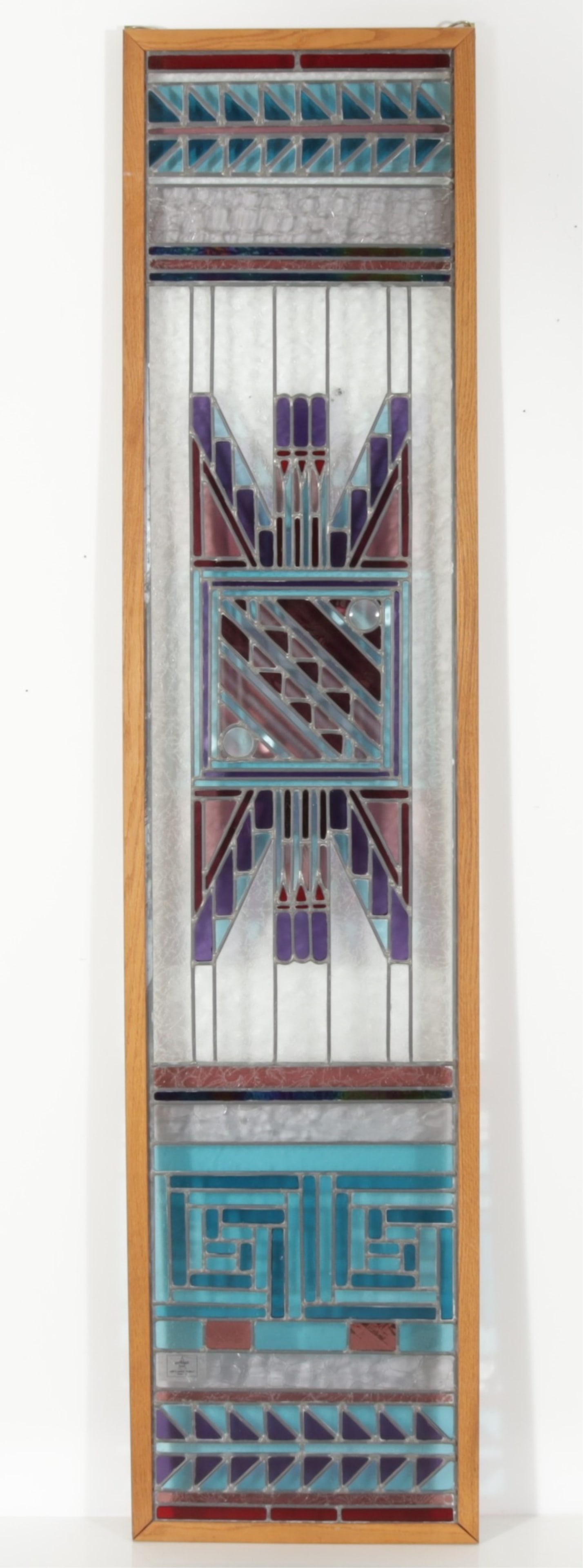 Frank Lloyd Wright Style Stained Glass Panel: Frank Lloyd Wright Style Stained Glass Panel Dimensions: Framed 6975" H x 16.25" W 