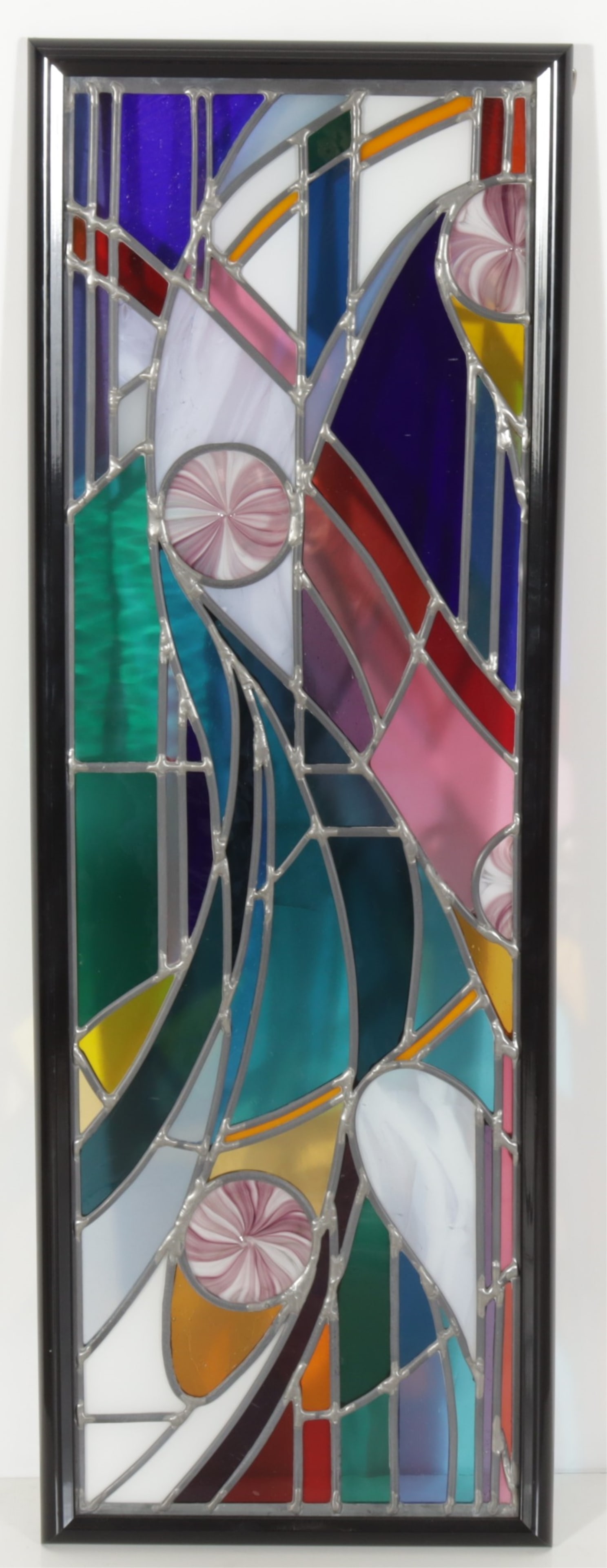 Modern Slag & Stained Leaded Glass Panel: Modern Slag & Stained Leaded Glass Panel Dimensions: 37.25" H x 13" W