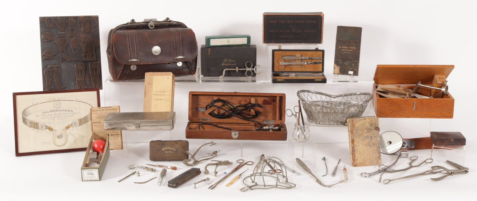 Vintage Medical Devices & Publications: Large Collection of Vintage Medical Devices & Publications Dimensions: Doctor's Bag 12" W