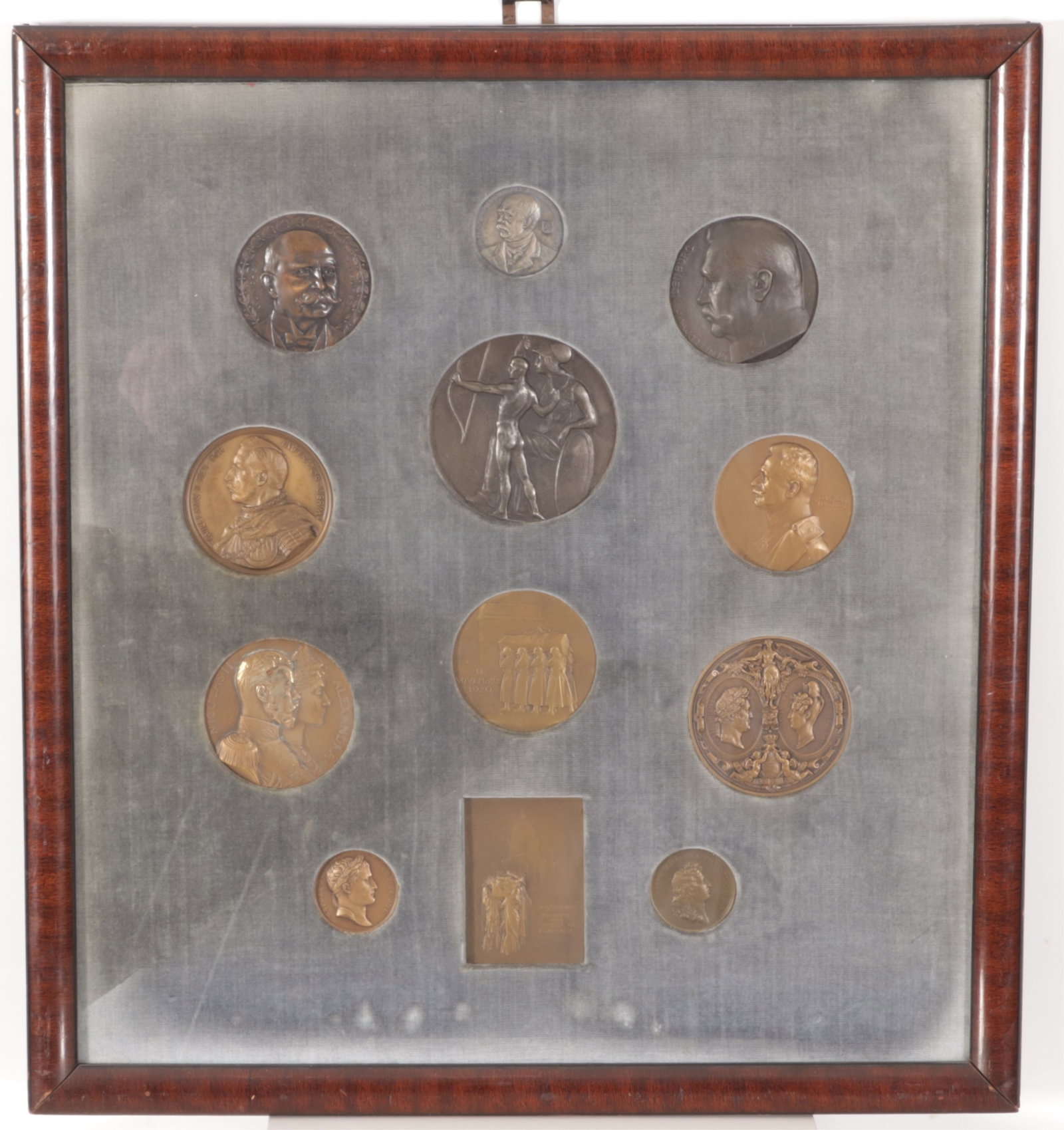 Twelve European Bronze Collector's Medals: Twelve European Bronze Collector's Medals, French, German & Russian Dimensions: Framed 19.75" H x 18.25' W