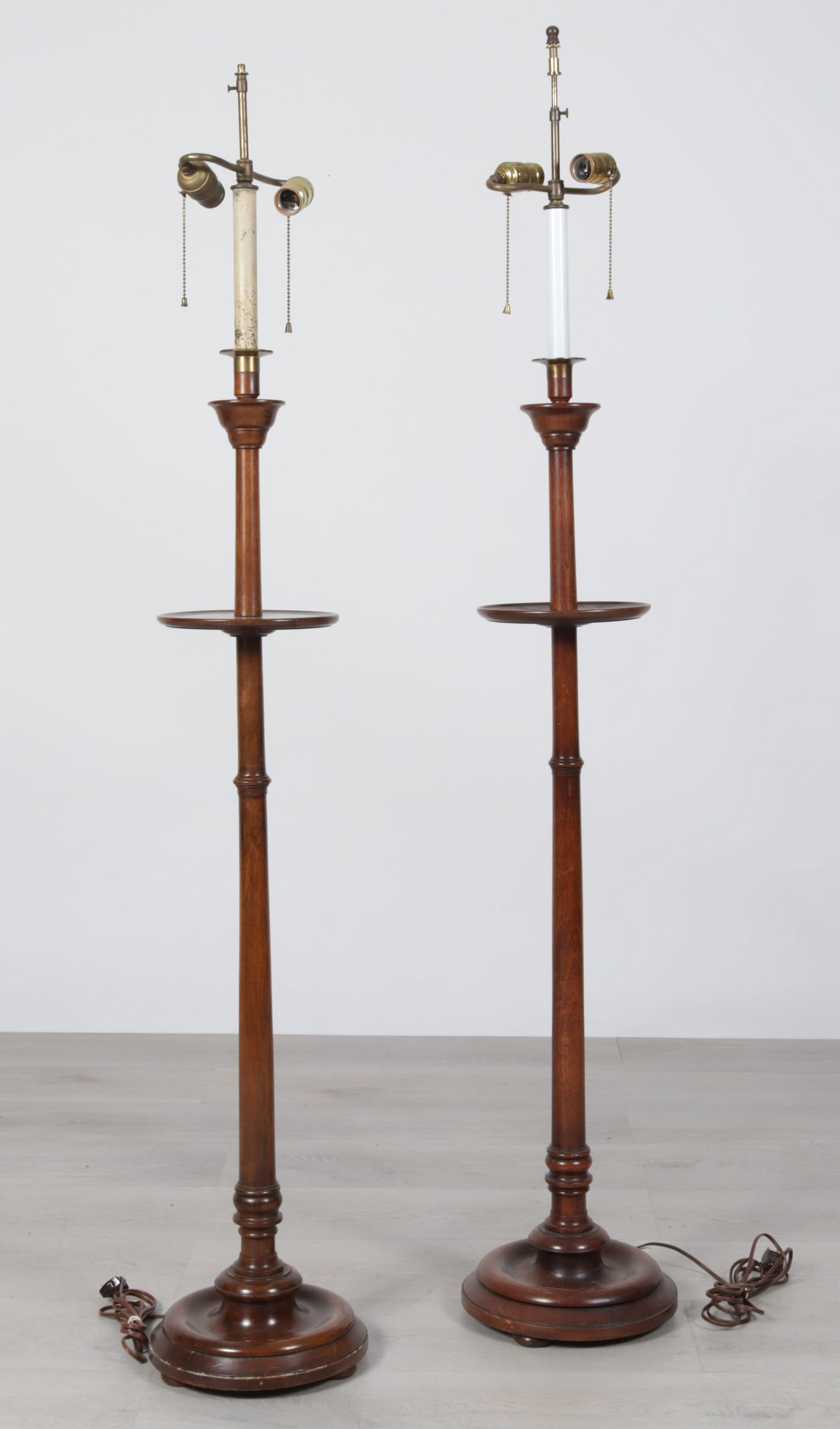 Pair George III Style Mahogany Floor Lamps: Pair George III Style Mahogany Floor Lamps, with trays Dimensions: To the fixture 51.5" H 