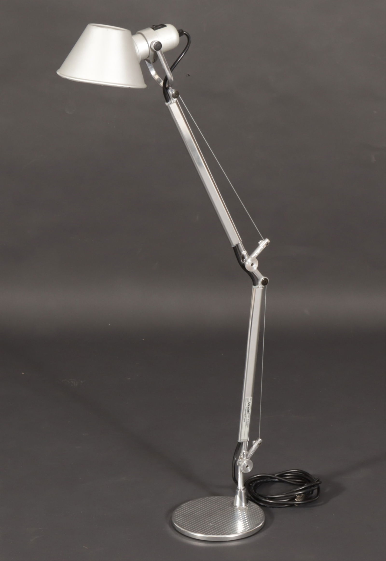 Artemide Tolomeo Table Lamp: Michele De Lucchi & G. Fassina for Artemide, Tolomeo aluminum and stainless steel table lamp. Labeled. Dimensions: 29" H 