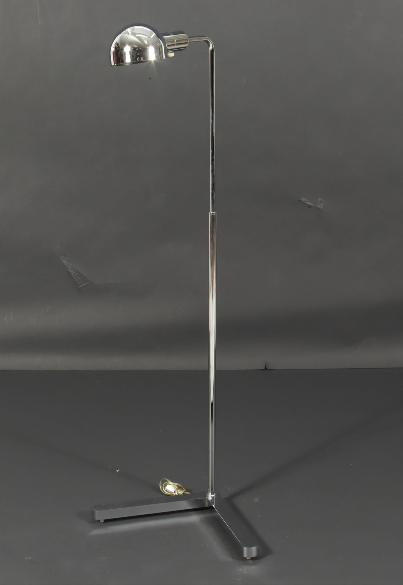 Cedric Hartman for Casella Lighting Floor Lamp: Cedric Hartman for Casella Lighting Floor Lamp, polished chrome, telescopic height, cover tilts, dimmer switch, base marked Castella Lighting, San Francisco, Ca. Dimensions: 48"H (tallest) x 13 1/4"D