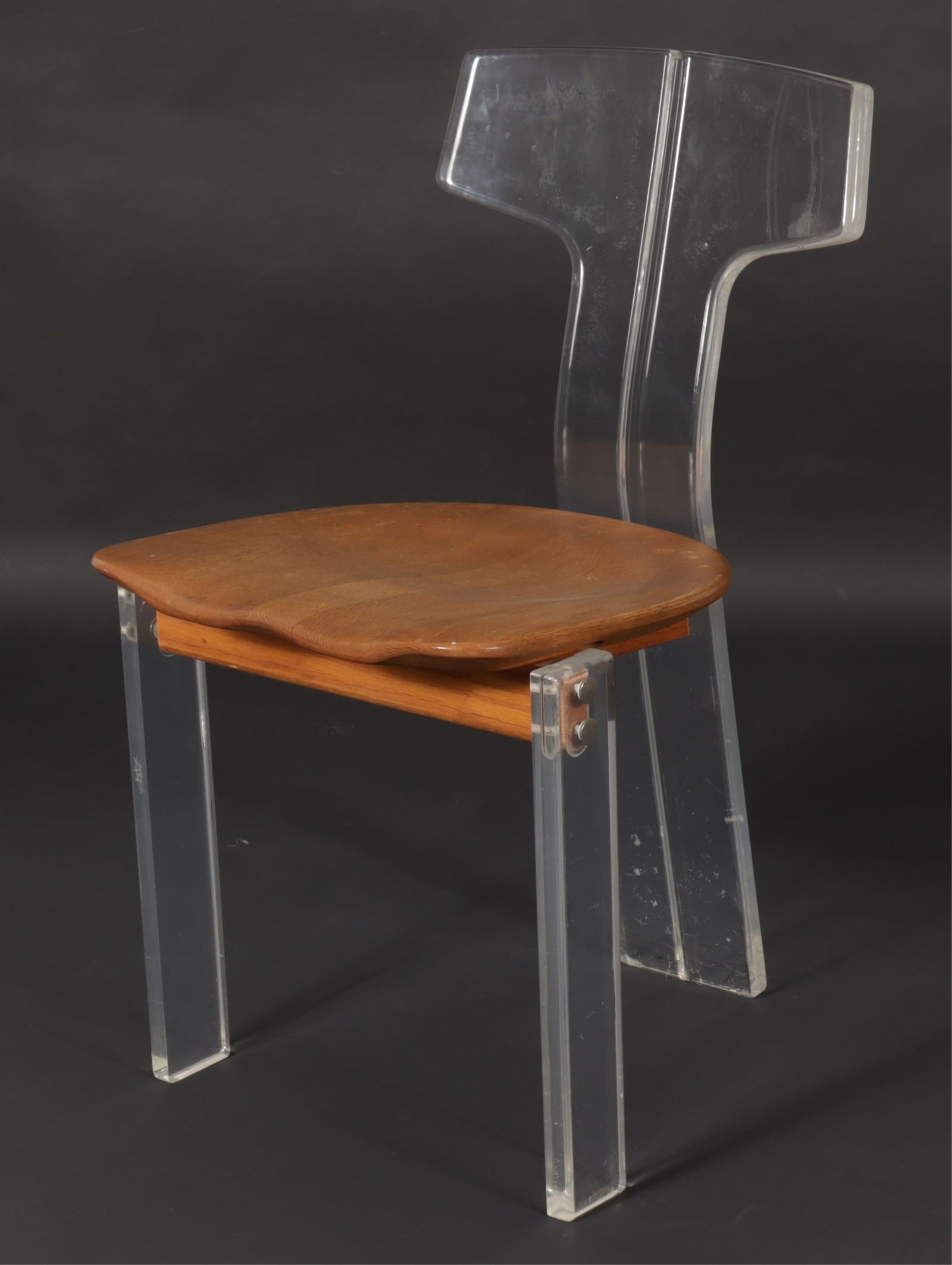 Modern Acrylic & Oak 'Floating' Side Chair: Modern Acrylic & Oak 'Floating' Side Chair, circa 1980 Dimensions: 33" H x 17.5" W x 21.5" D 