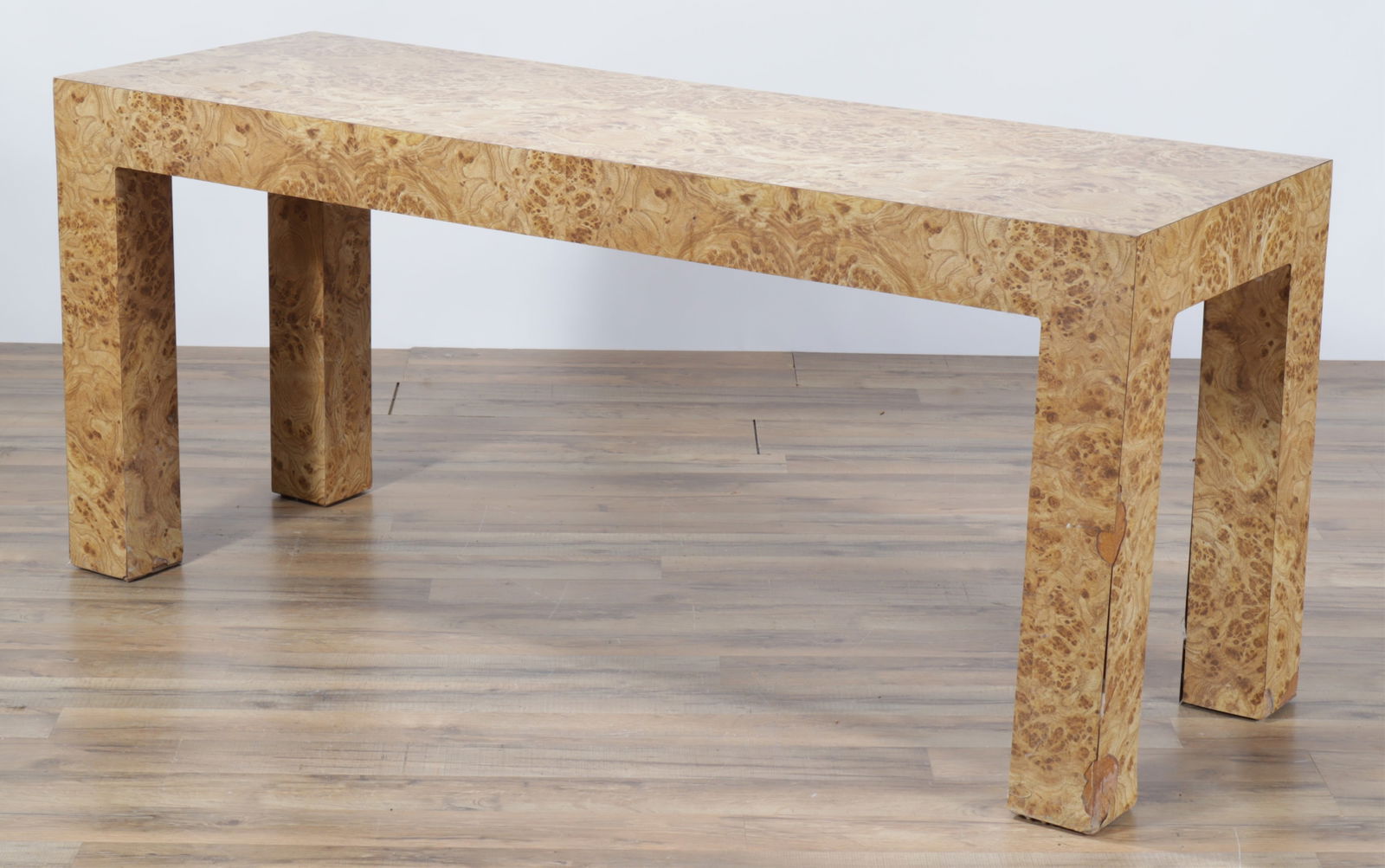Baughman Style Burl Veneered Parsons Table (1 of 7)