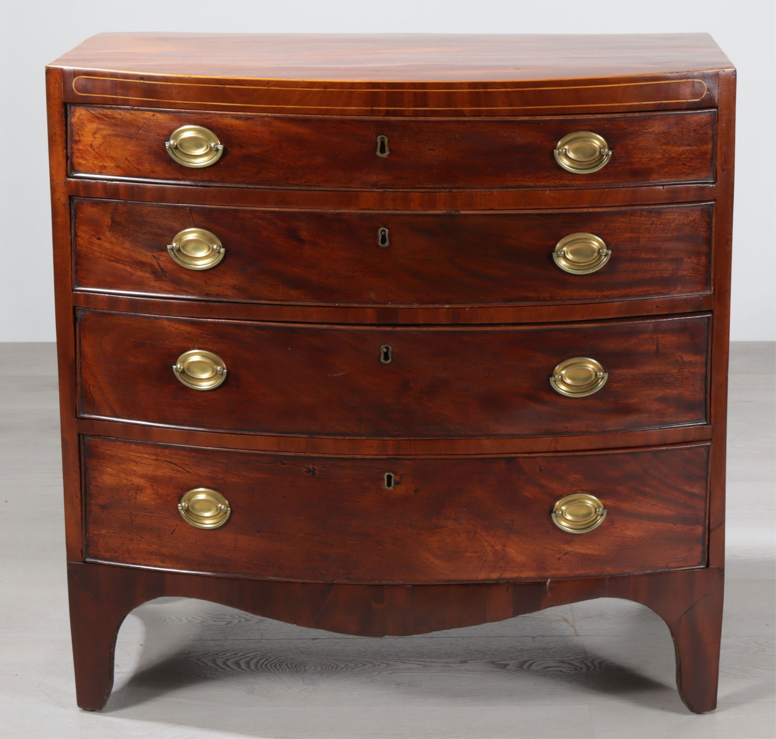 Regency Inlaid Mahogany Bowfront Chest, 19th C. (1 of 7)