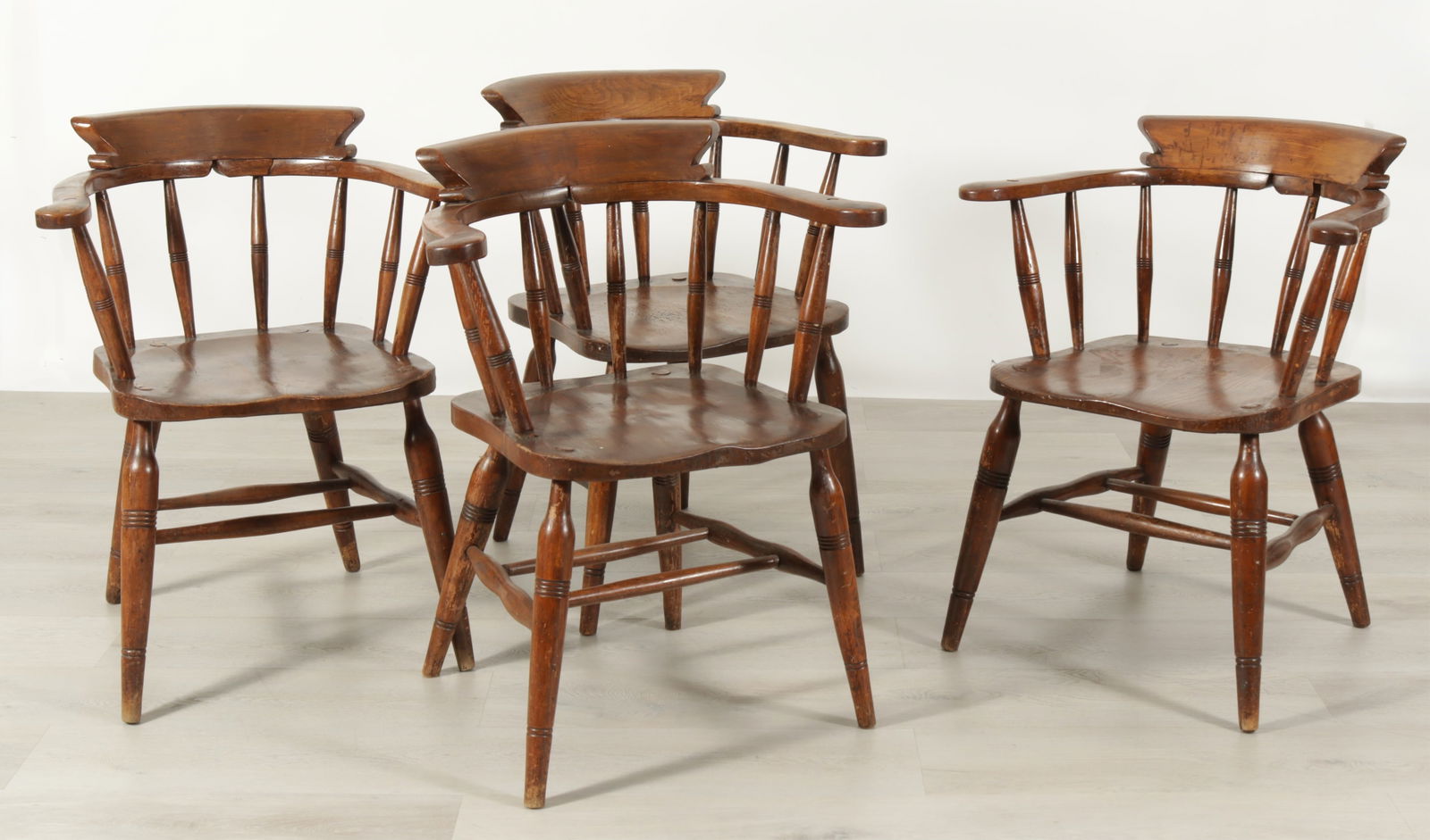 Four Cherry and Oak Captain's Armchairs (1 of 9)