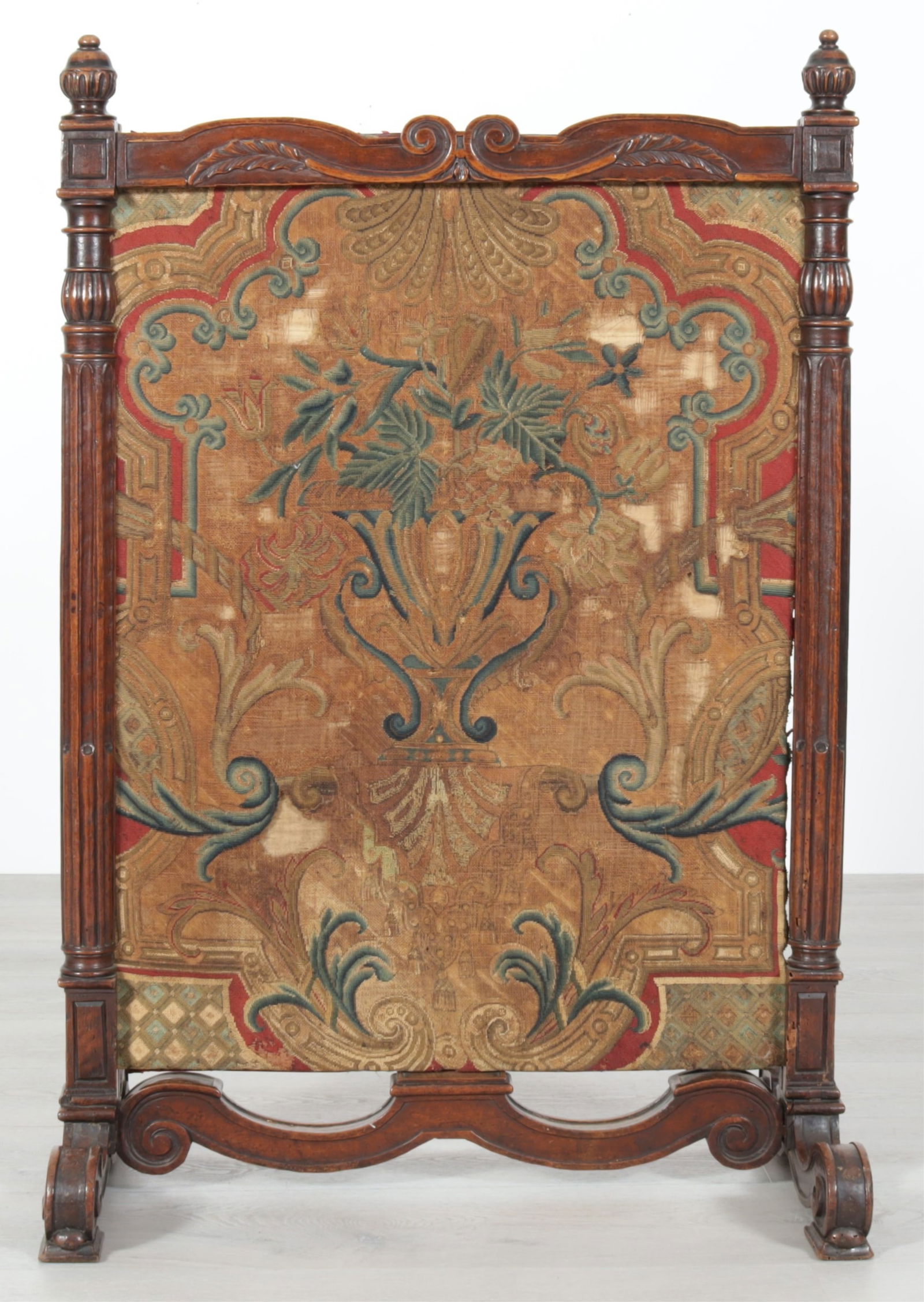 French Provincial Walnut Fire Screen, 19th C.: French Provincial Walnut Fire Screen, 19th C., inset with needlepoint panel. Dimensions: 41" H x 27.25" W 