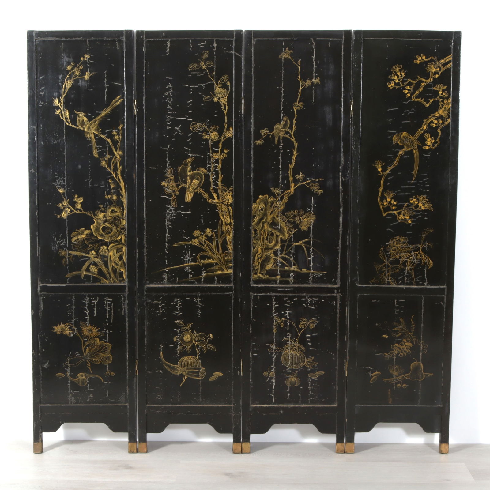 Chinese Stone Mounted Lacquer 4-Panel Screen - 10