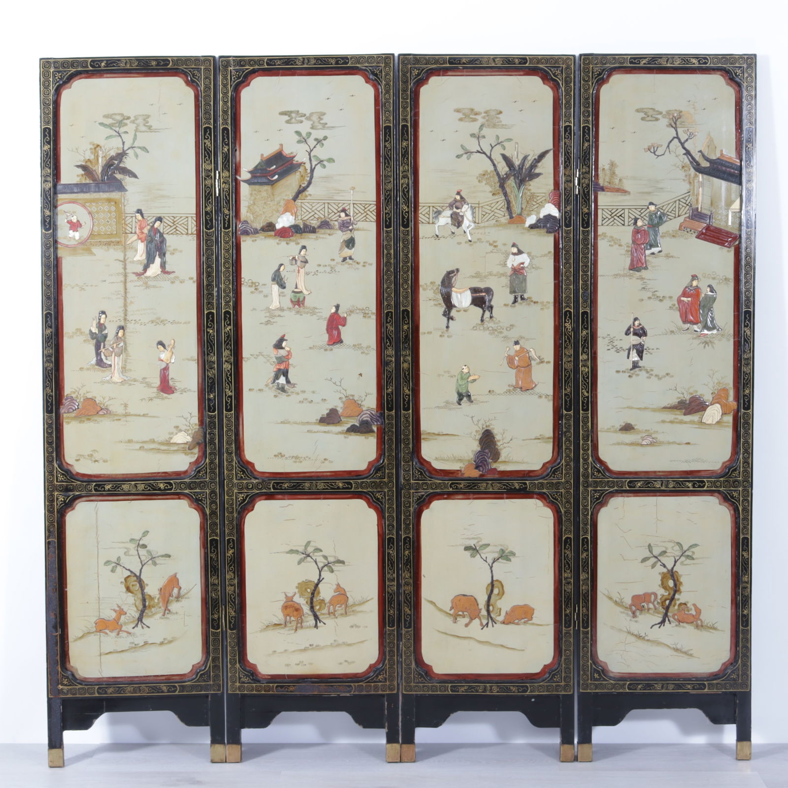 Chinese Stone Mounted Lacquer 4-Panel Screen (1 of 13)