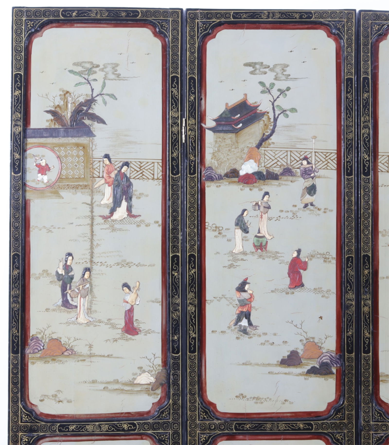 Chinese Stone Mounted Lacquer 4-Panel Screen - 2