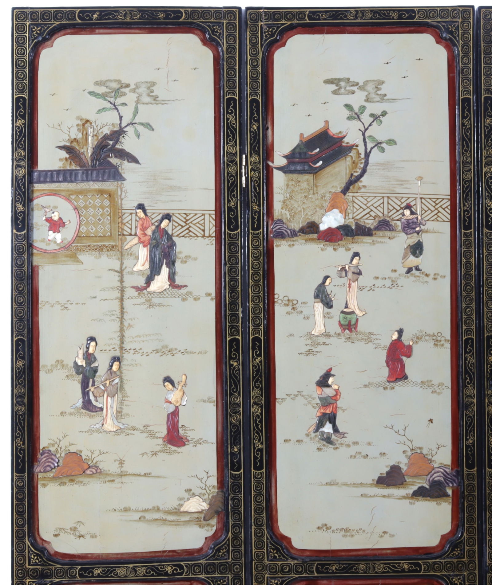 Chinese Stone Mounted Lacquer 4-Panel Screen - 3