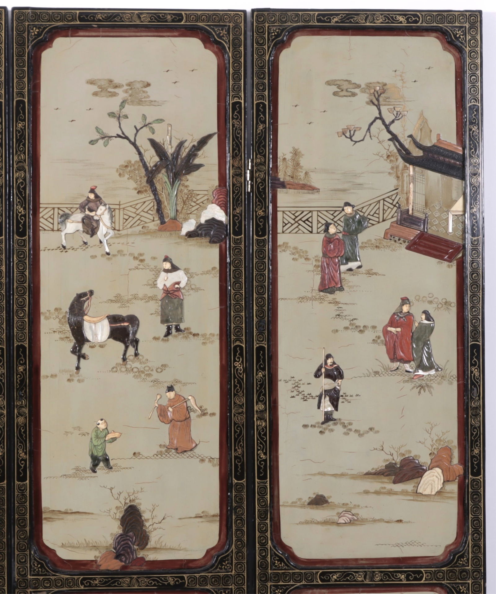 Chinese Stone Mounted Lacquer 4-Panel Screen - 4