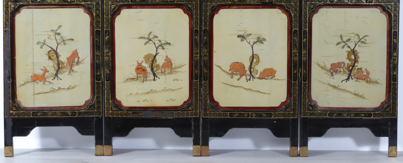 Chinese Stone Mounted Lacquer 4-Panel Screen - 5