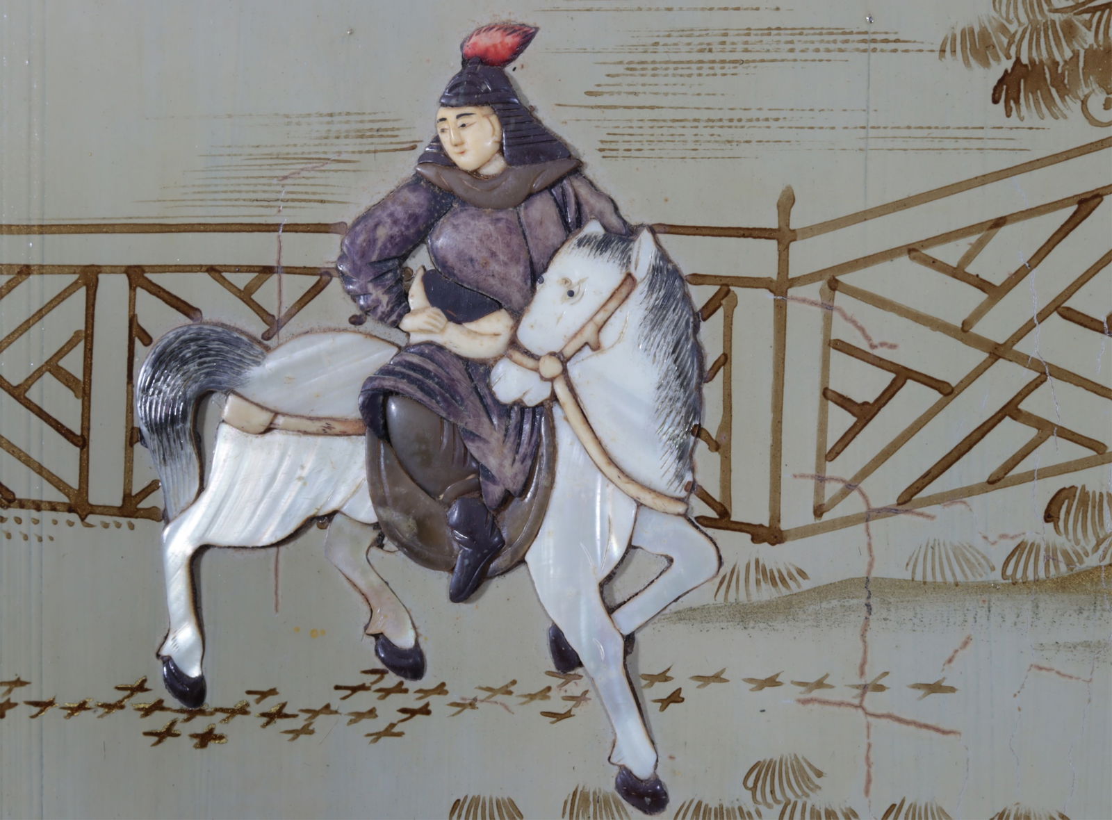 Chinese Stone Mounted Lacquer 4-Panel Screen - 7